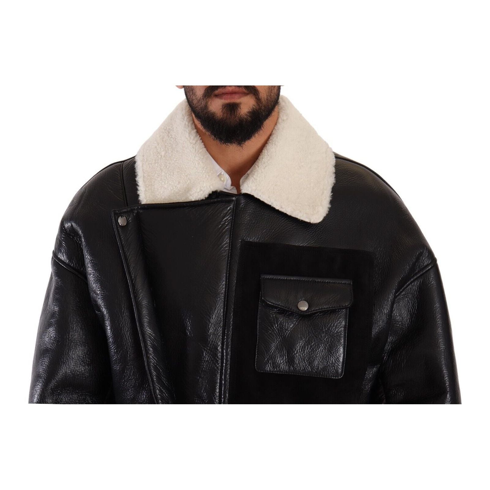 Dolce & Gabbana Black Shearling Biker Jacket Masterpiece