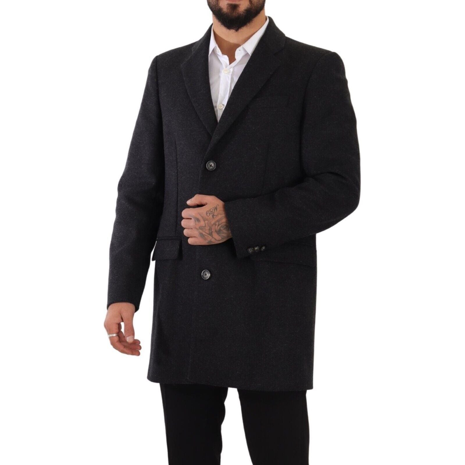 Dolce & Gabbana Dark Grey Virgin Wool Overcoat