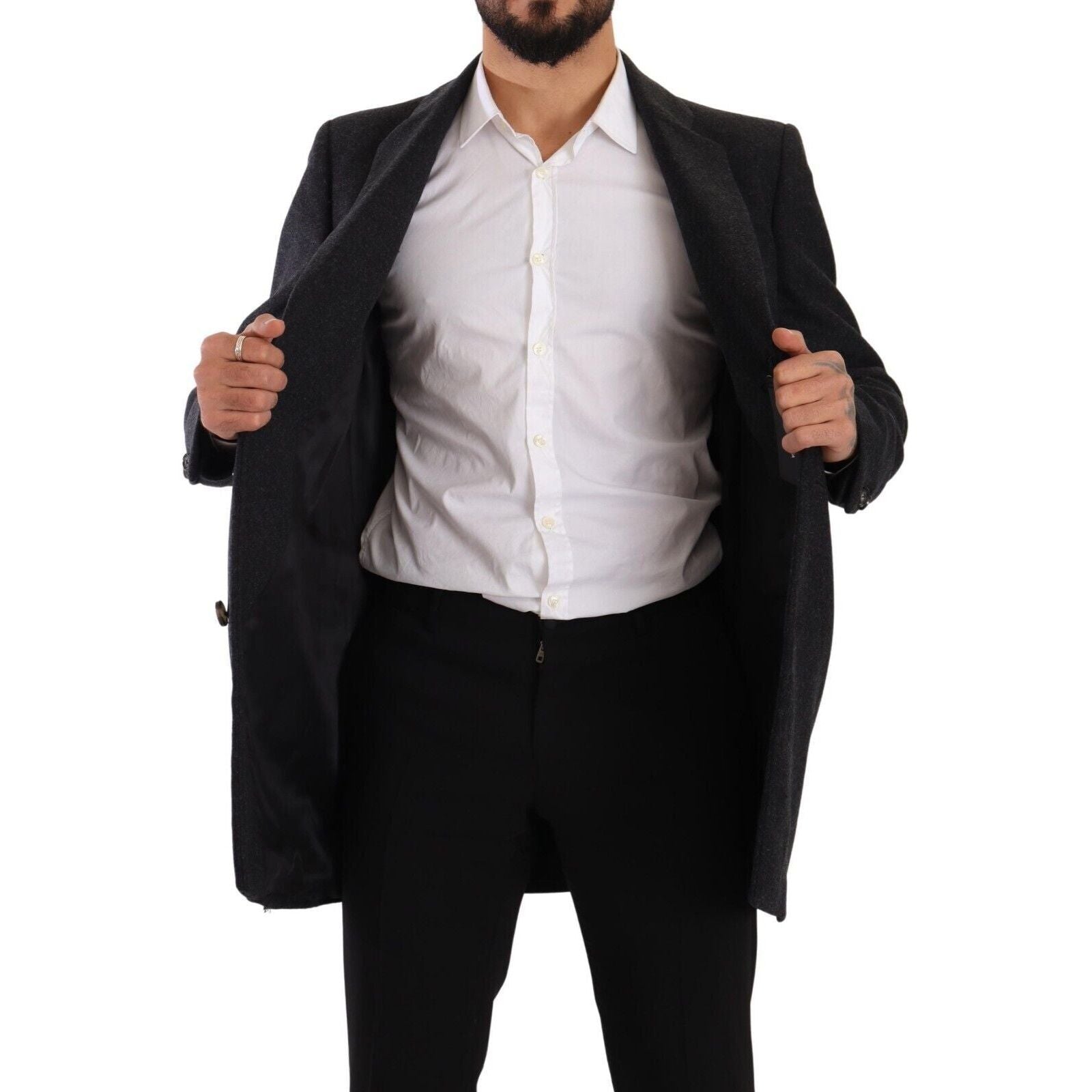 Dolce & Gabbana Dark Grey Virgin Wool Overcoat