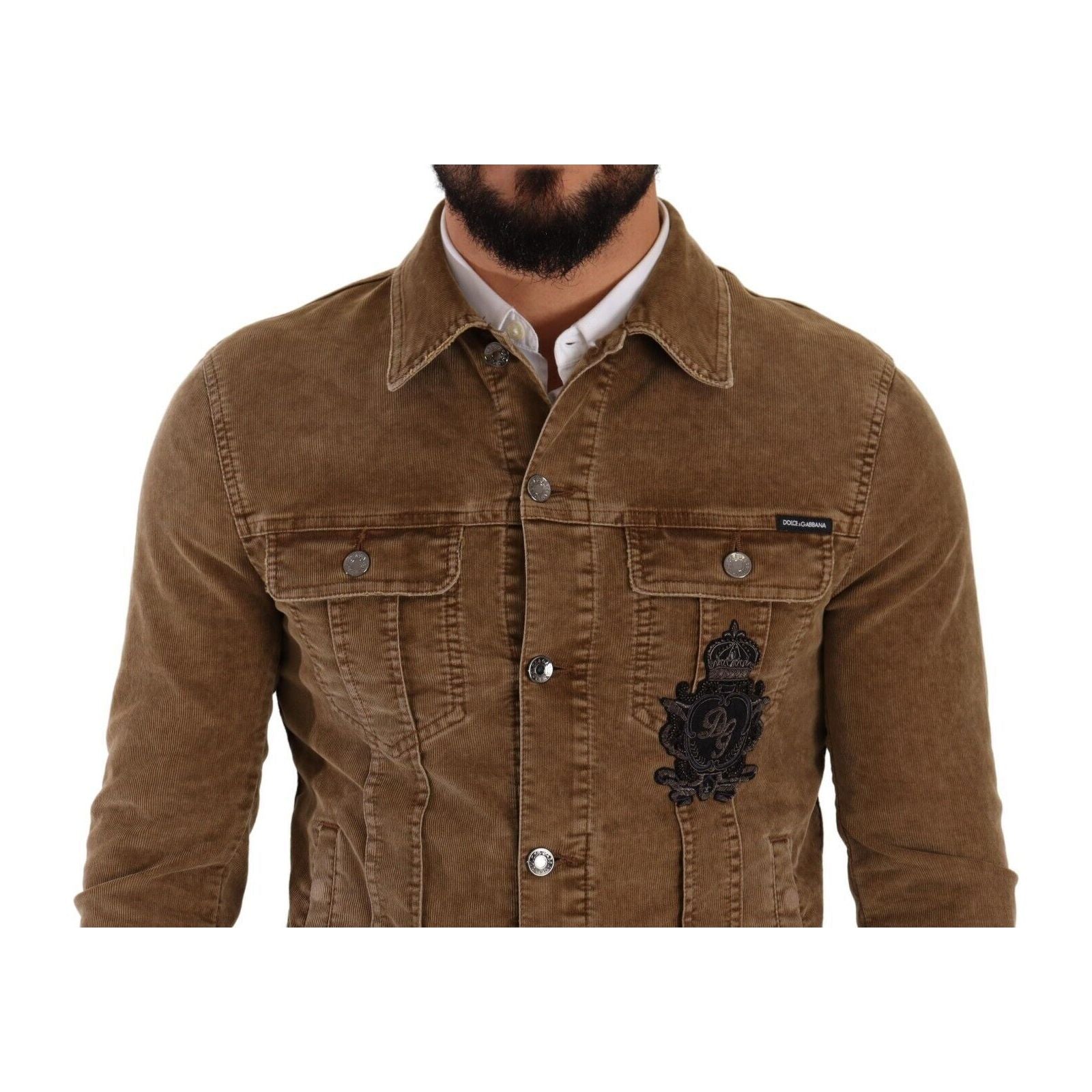 Dolce & Gabbana Green Corduroy Logo Jacket for Luxe Style