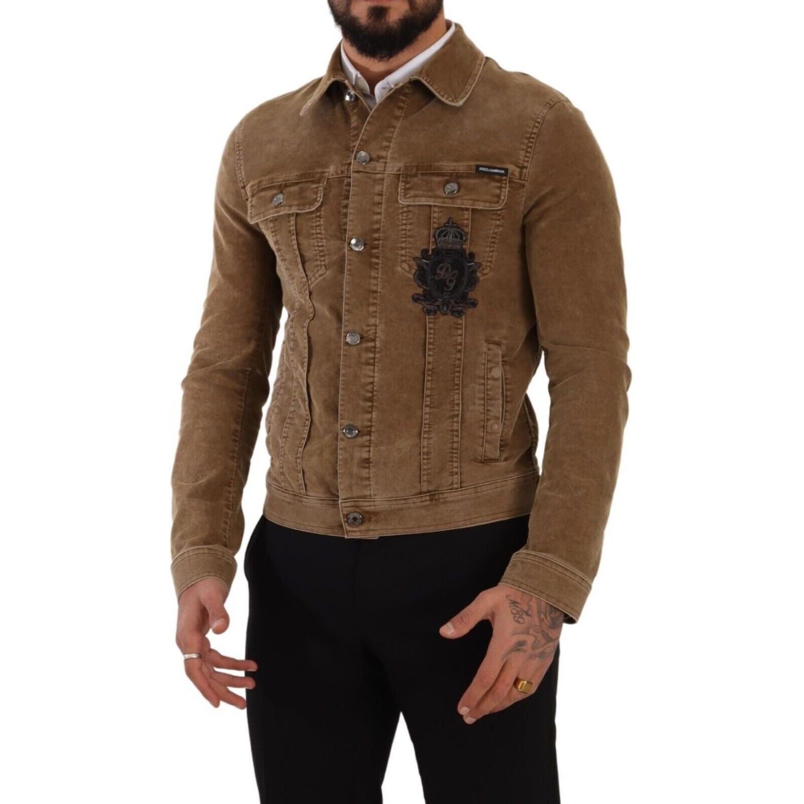 Dolce & Gabbana Green Corduroy Logo Jacket for Luxe Style