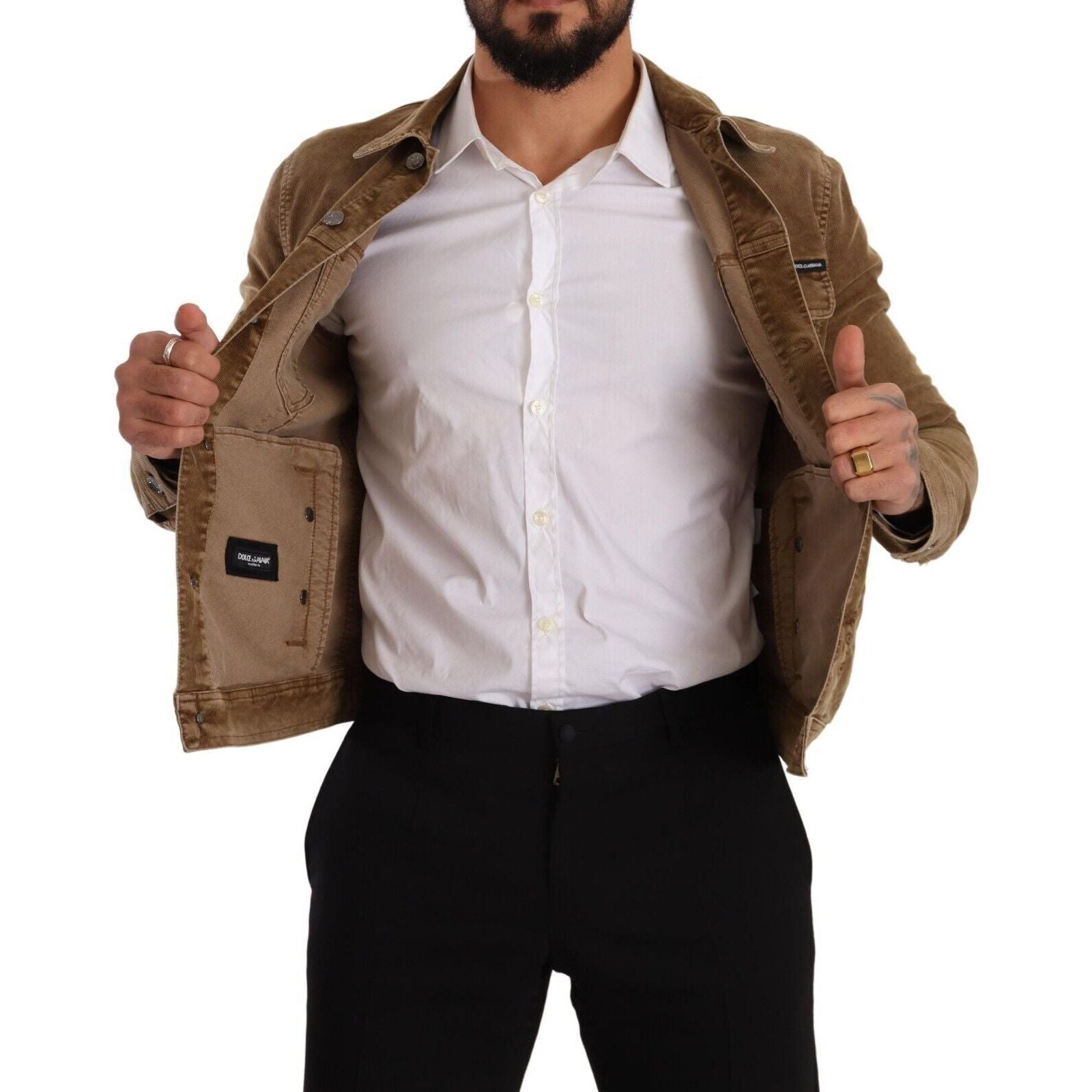 Dolce & Gabbana Green Corduroy Logo Jacket for Luxe Style