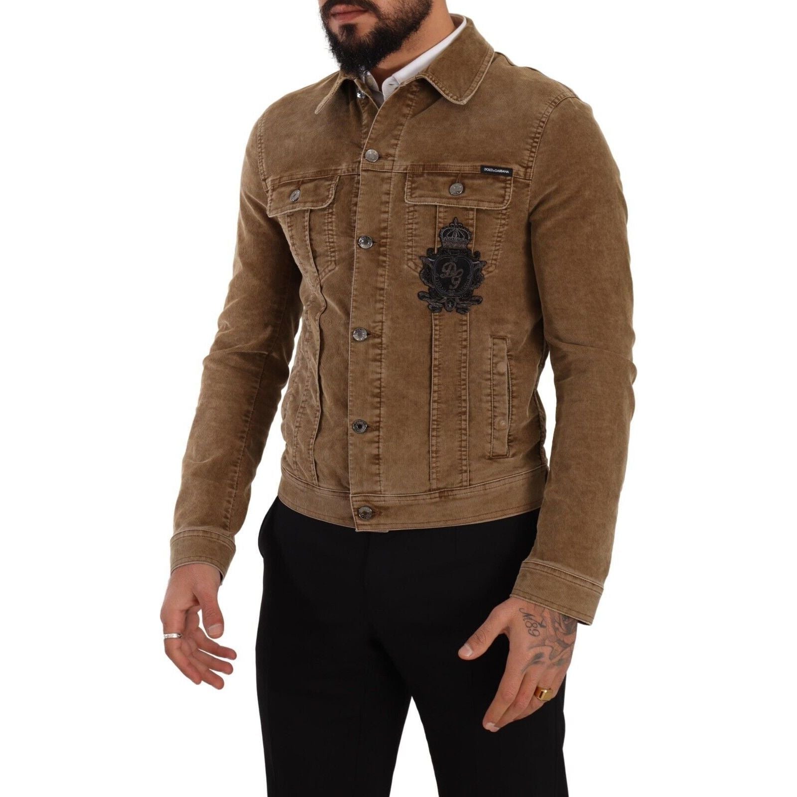 Dolce & Gabbana Green Corduroy Logo Jacket for Luxe Style