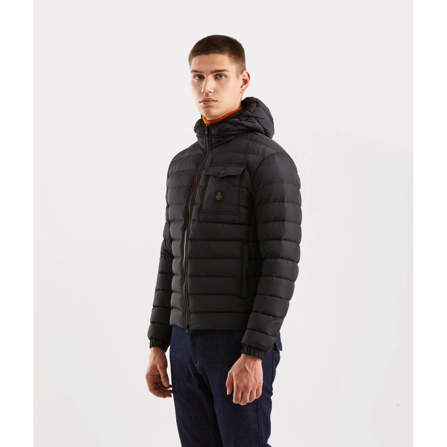 Refrigiwear Black Nylon Hooded Down Jacket with Pockets