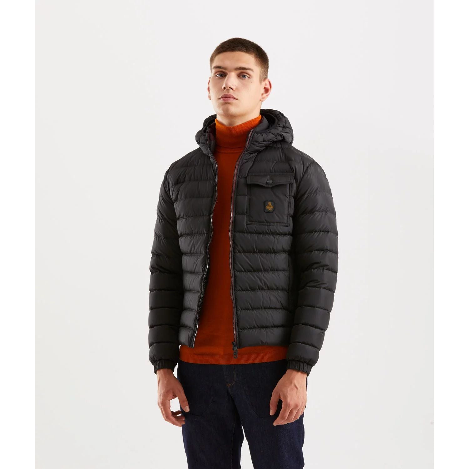 Refrigiwear Black Nylon Hooded Down Jacket with Pockets