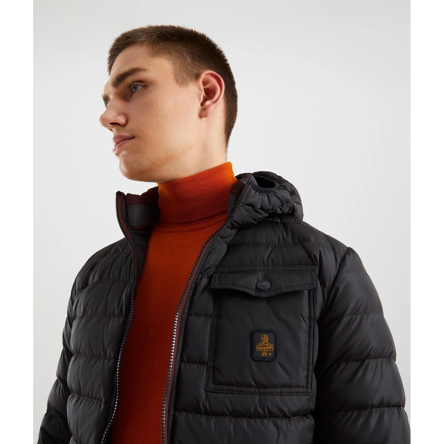 Refrigiwear Black Nylon Hooded Down Jacket with Pockets