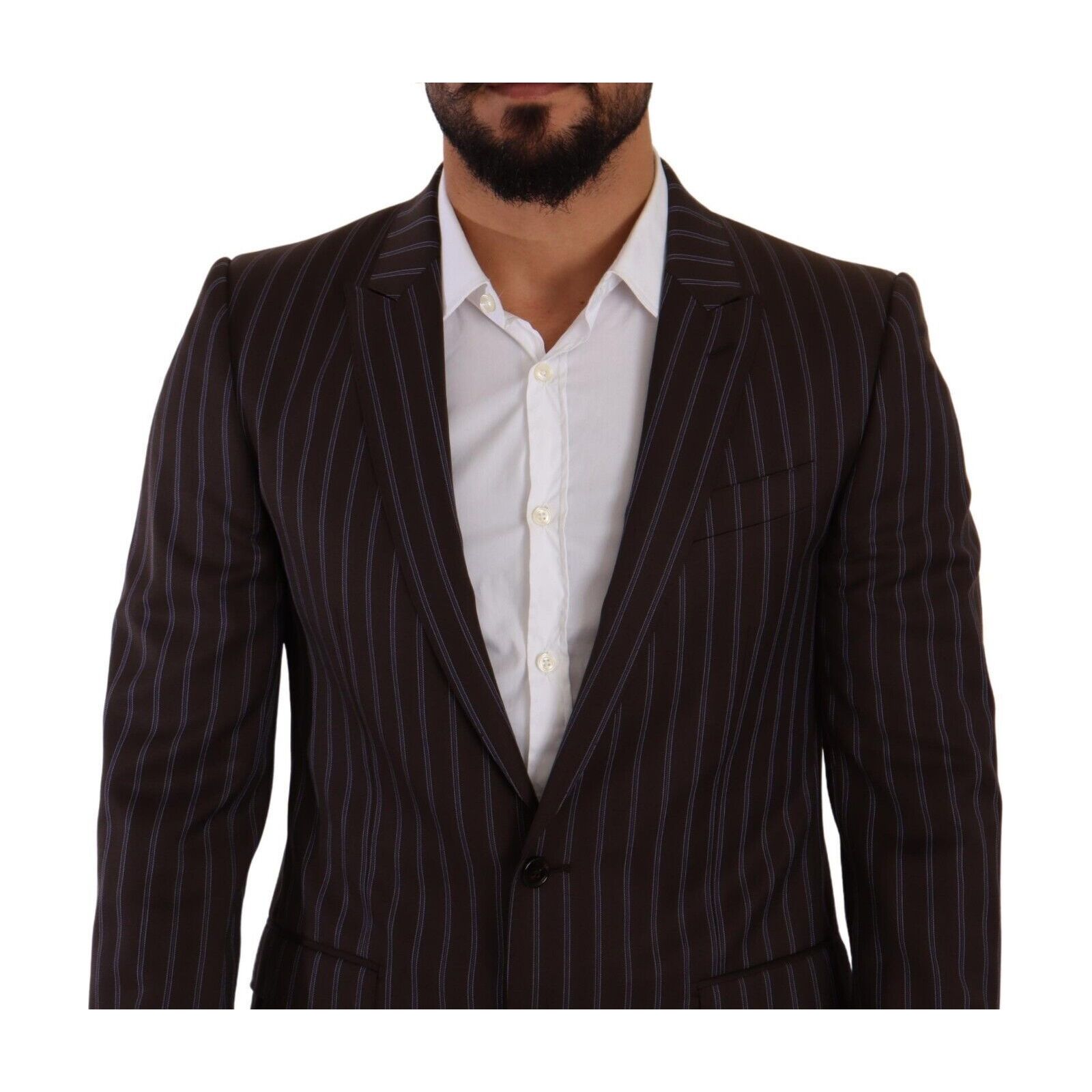 Dolce & Gabbana Maroon Wool Striped Slim Fit Suit