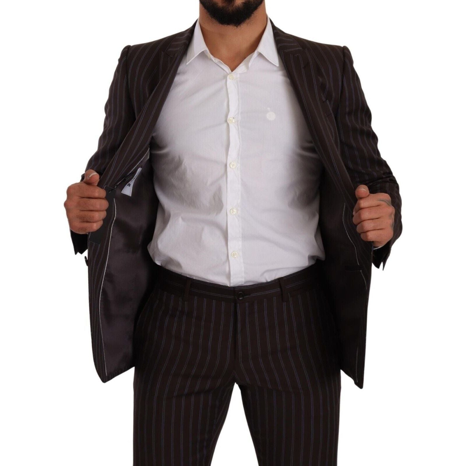 Dolce & Gabbana Maroon Wool Striped Slim Fit Suit