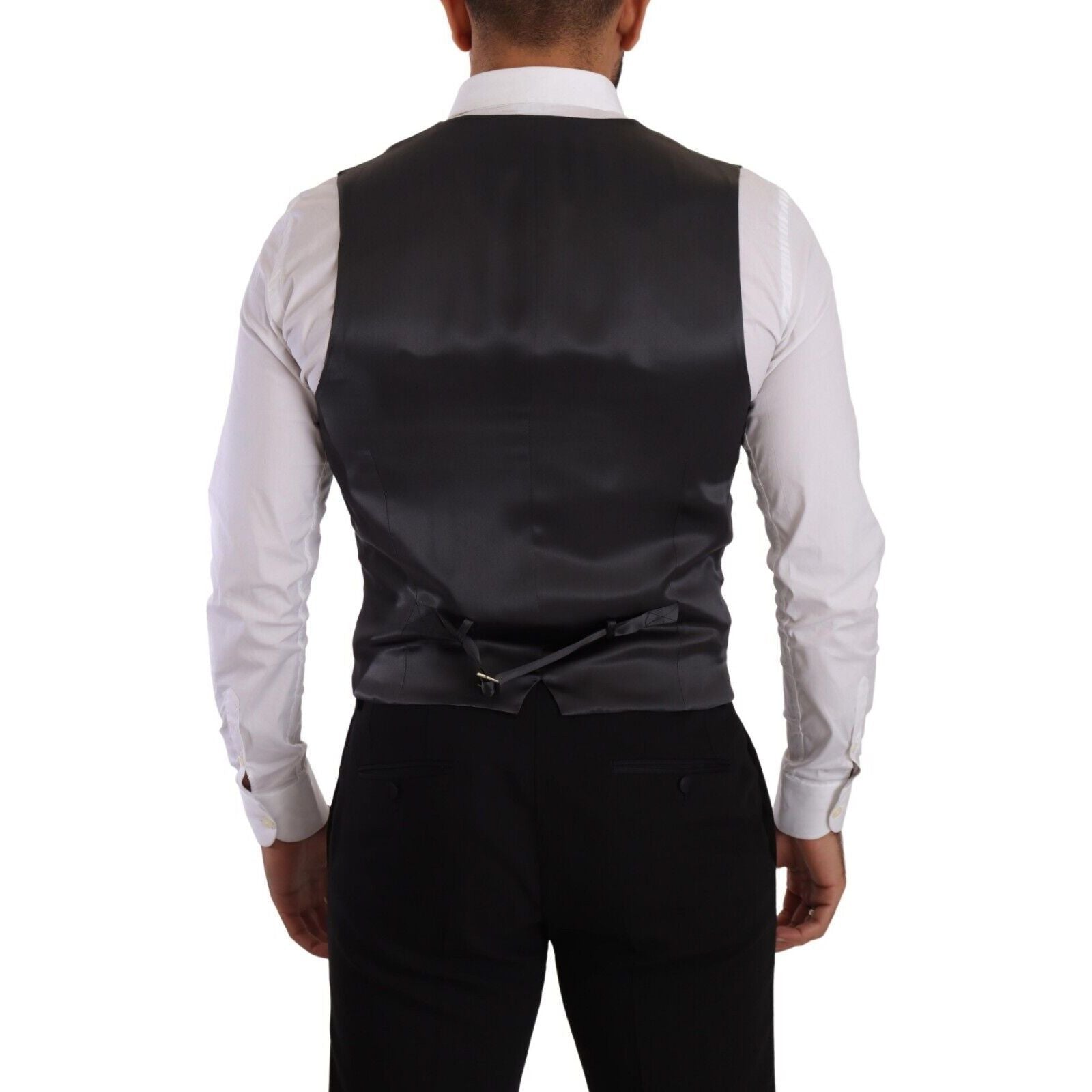 Dolce & Gabbana Gray Wool Double-Breasted Dress Vest