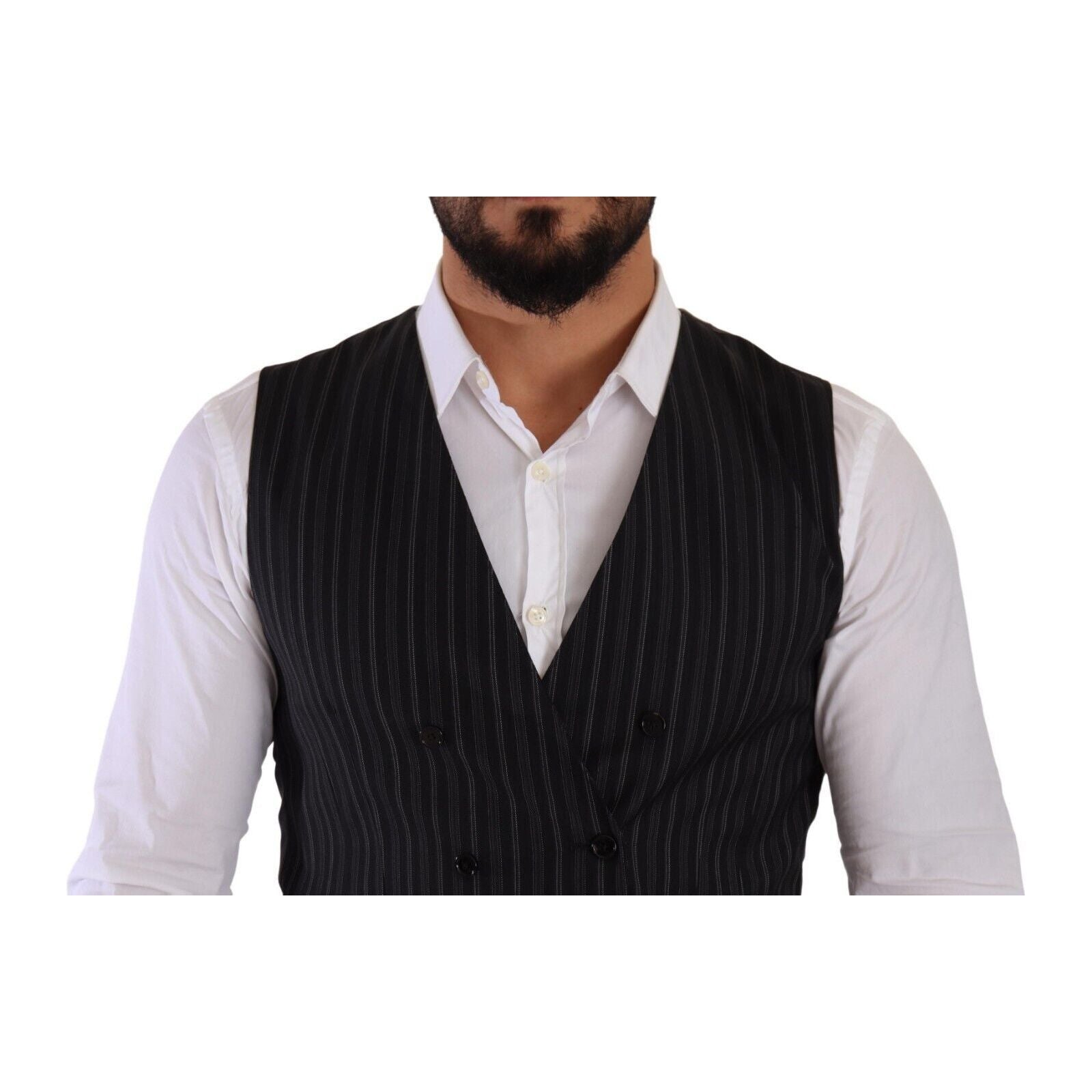 Dolce & Gabbana Gray Wool Double-Breasted Dress Vest