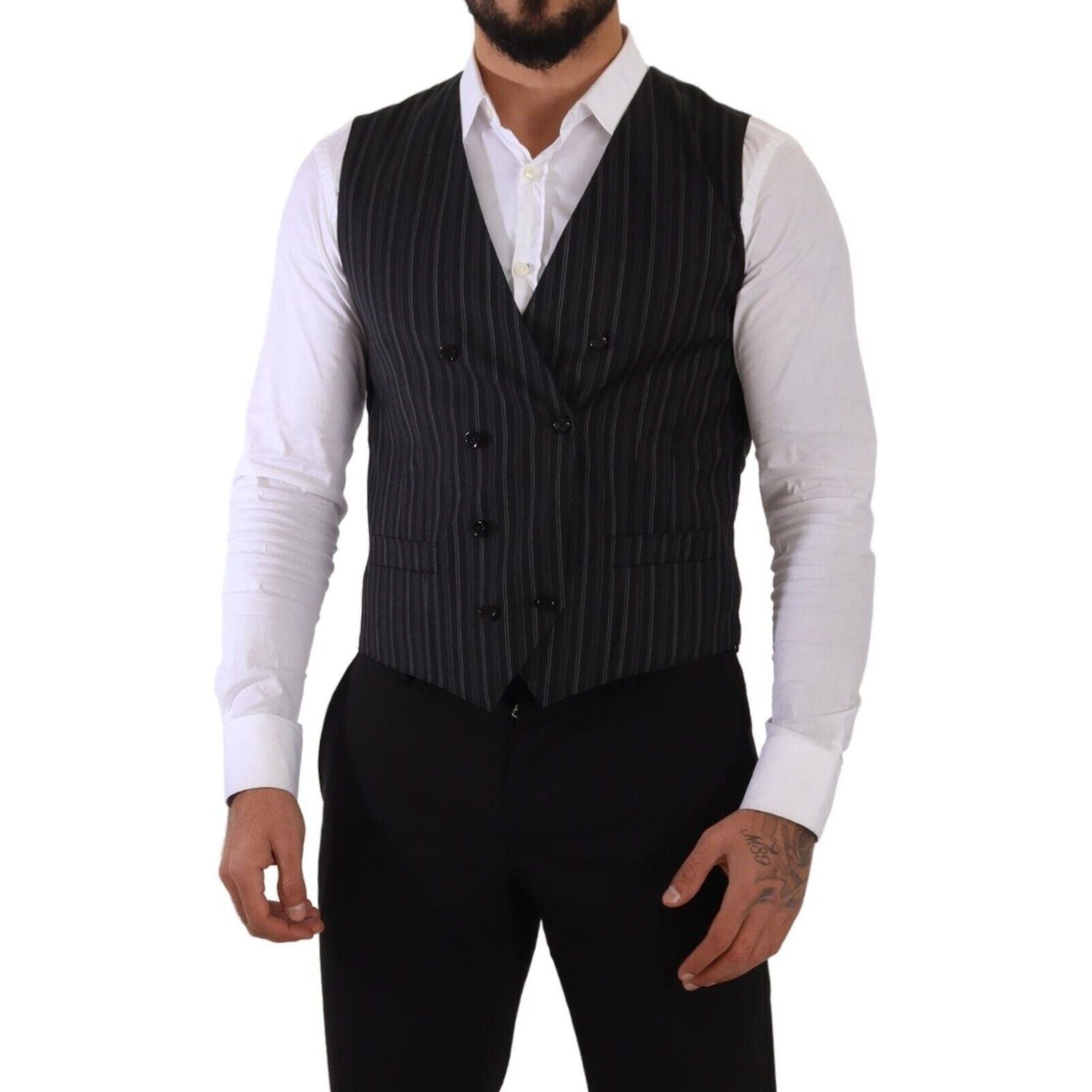Dolce & Gabbana Gray Wool Double-Breasted Dress Vest