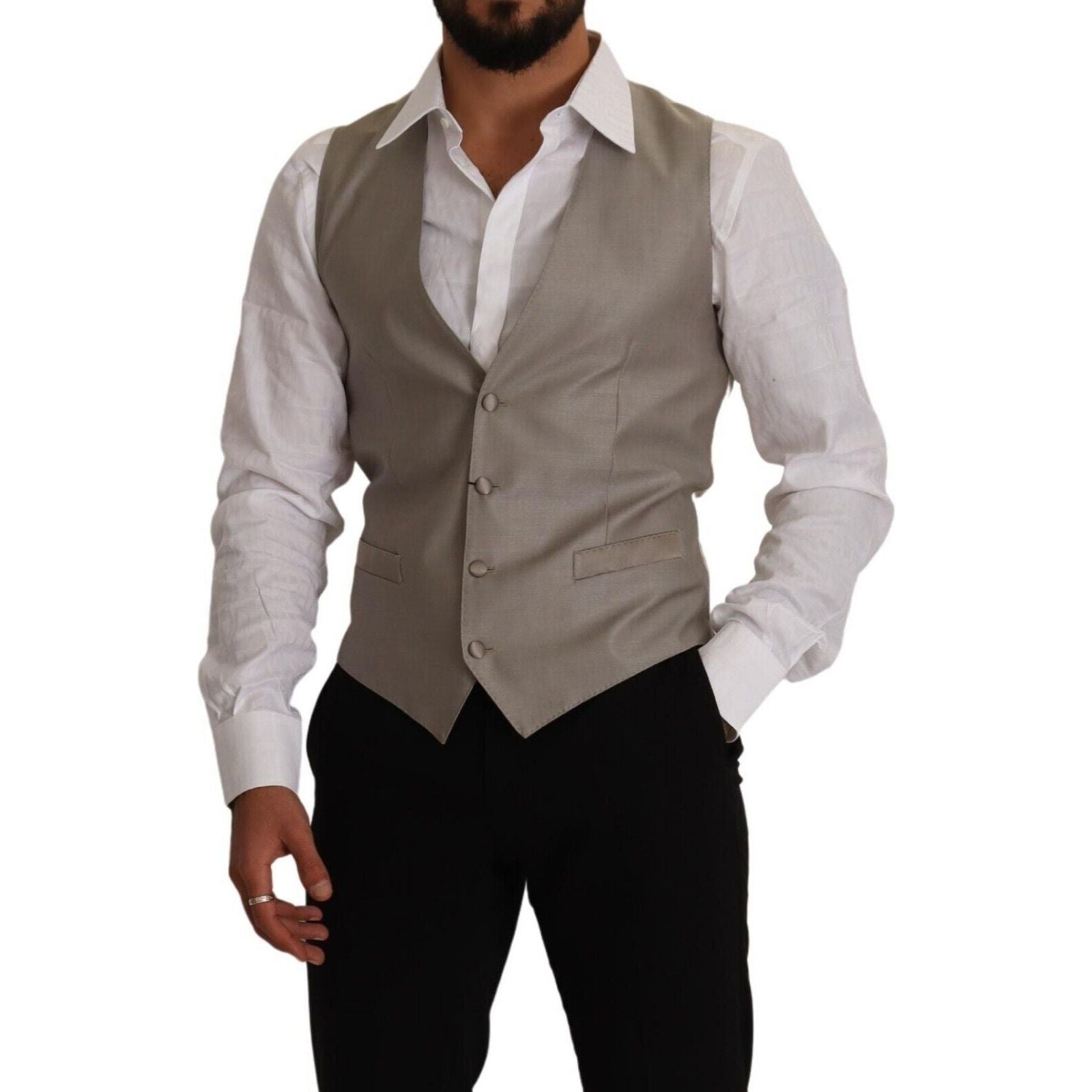Dolce & Gabbana Beige Virgin Wool Dress Vest