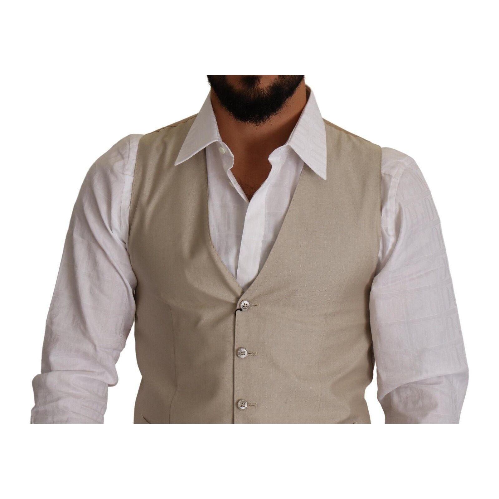Dolce & Gabbana Beige Cotton Silk Formal Dress Vest