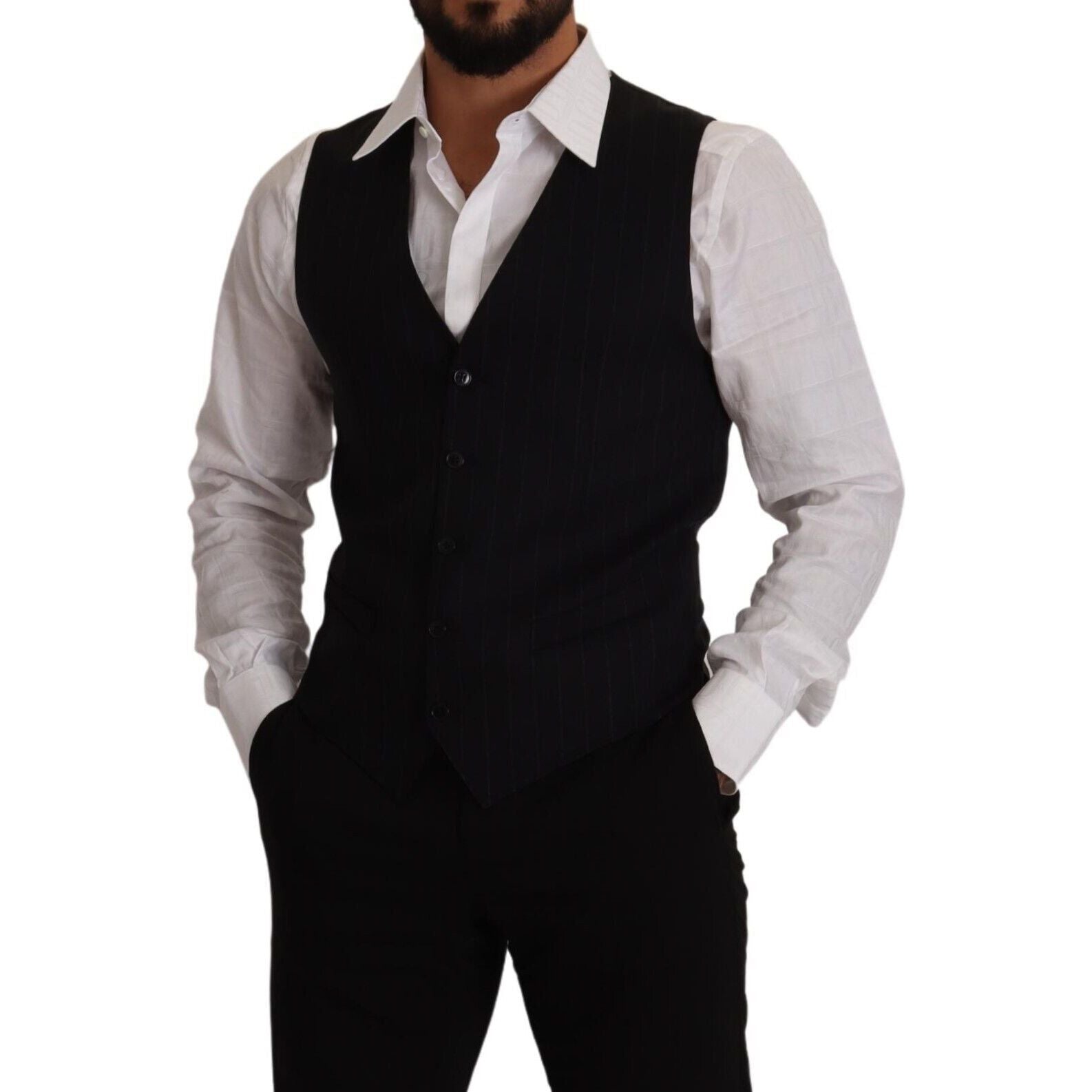 Dolce & Gabbana Blue Virgin Wool Dress Vest for Refined Style