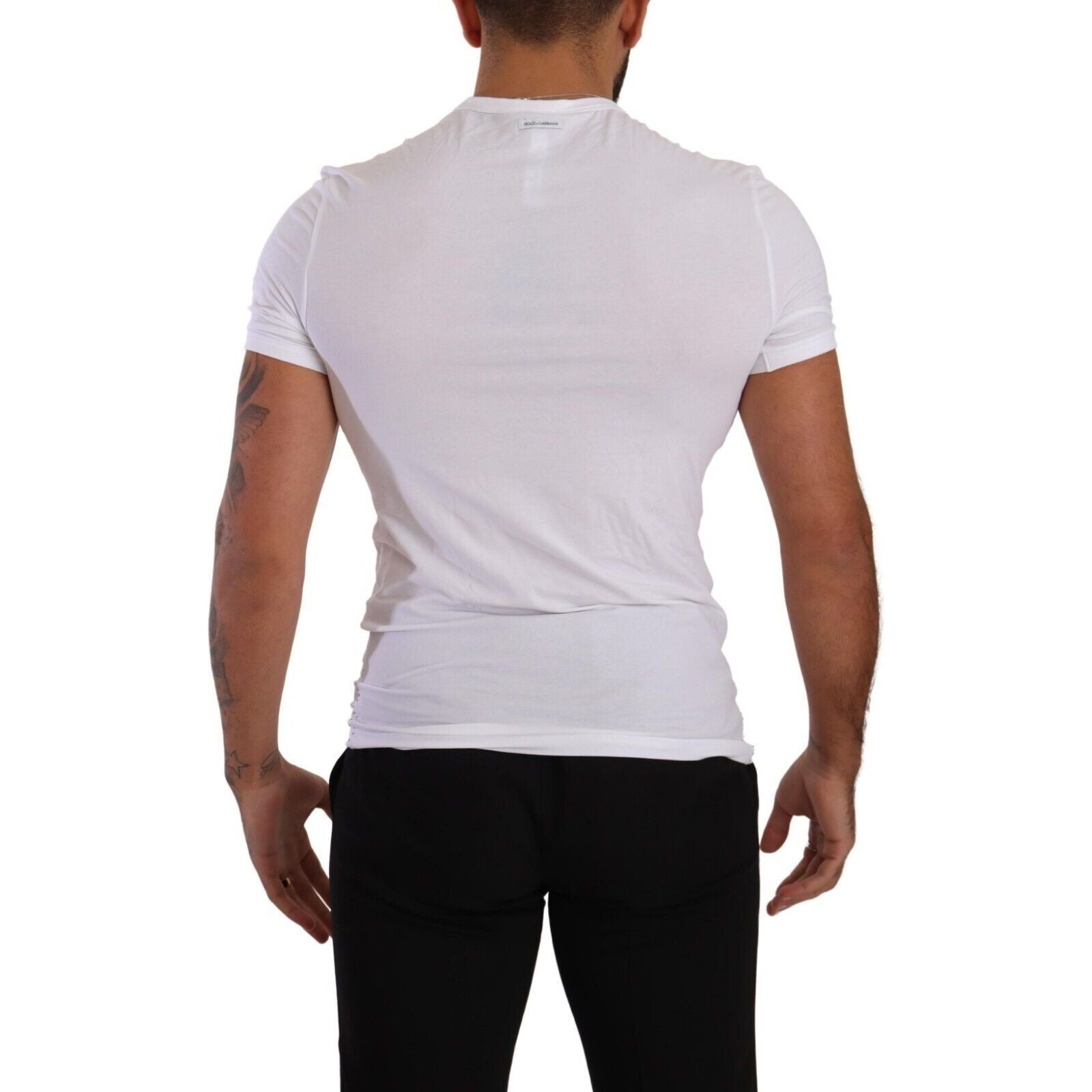 Dolce & Gabbana White Cotton Blend Round Neck Tee