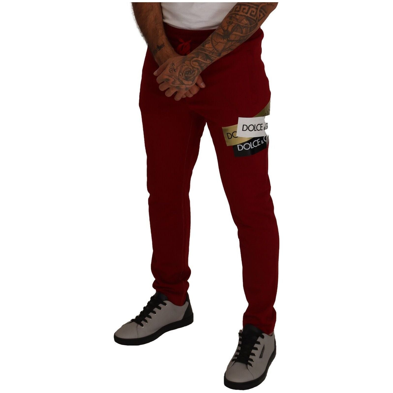 Dolce & Gabbana Red Cotton Jogging Pants with Drawstring Closure