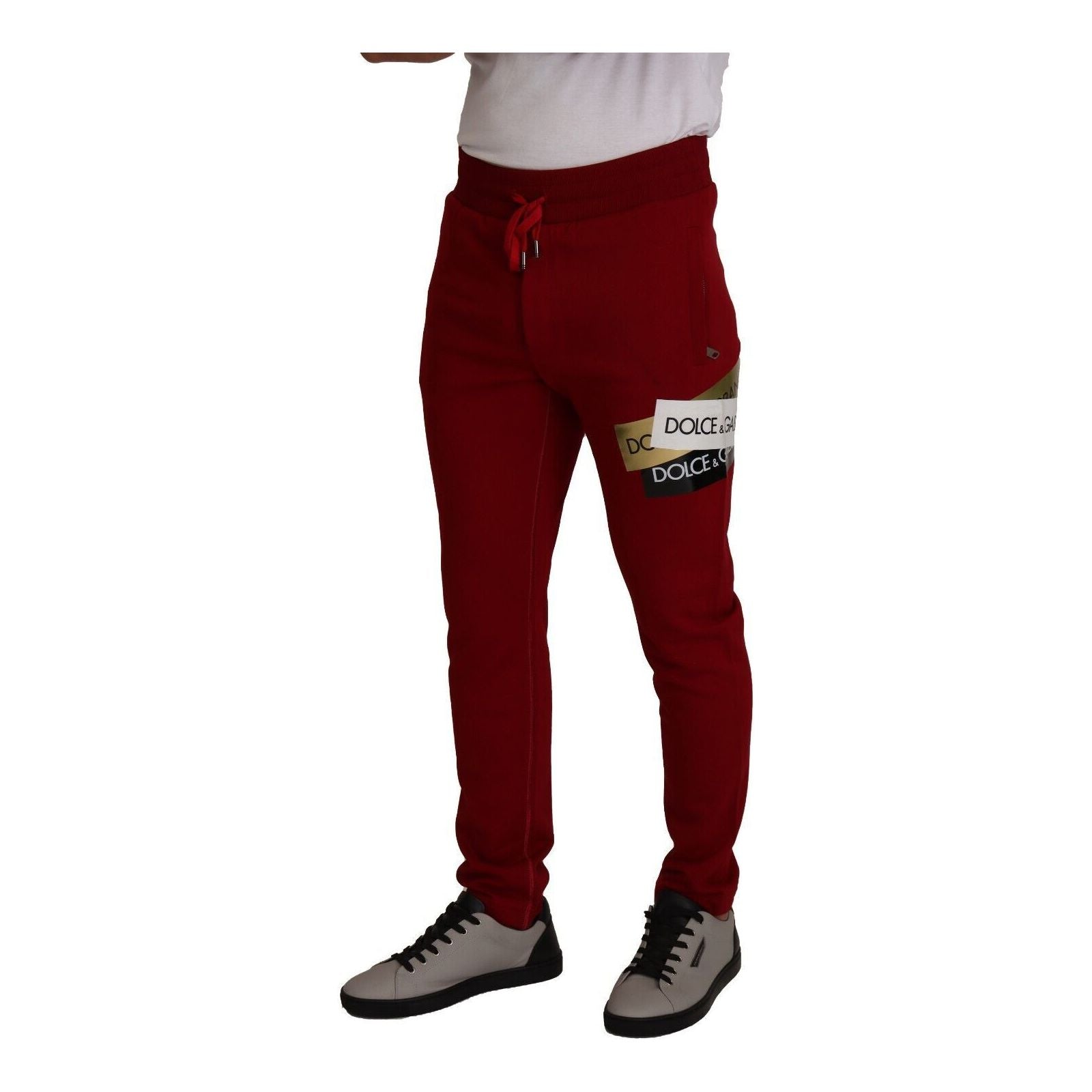 Dolce & Gabbana Red Cotton Jogging Pants with Drawstring Closure