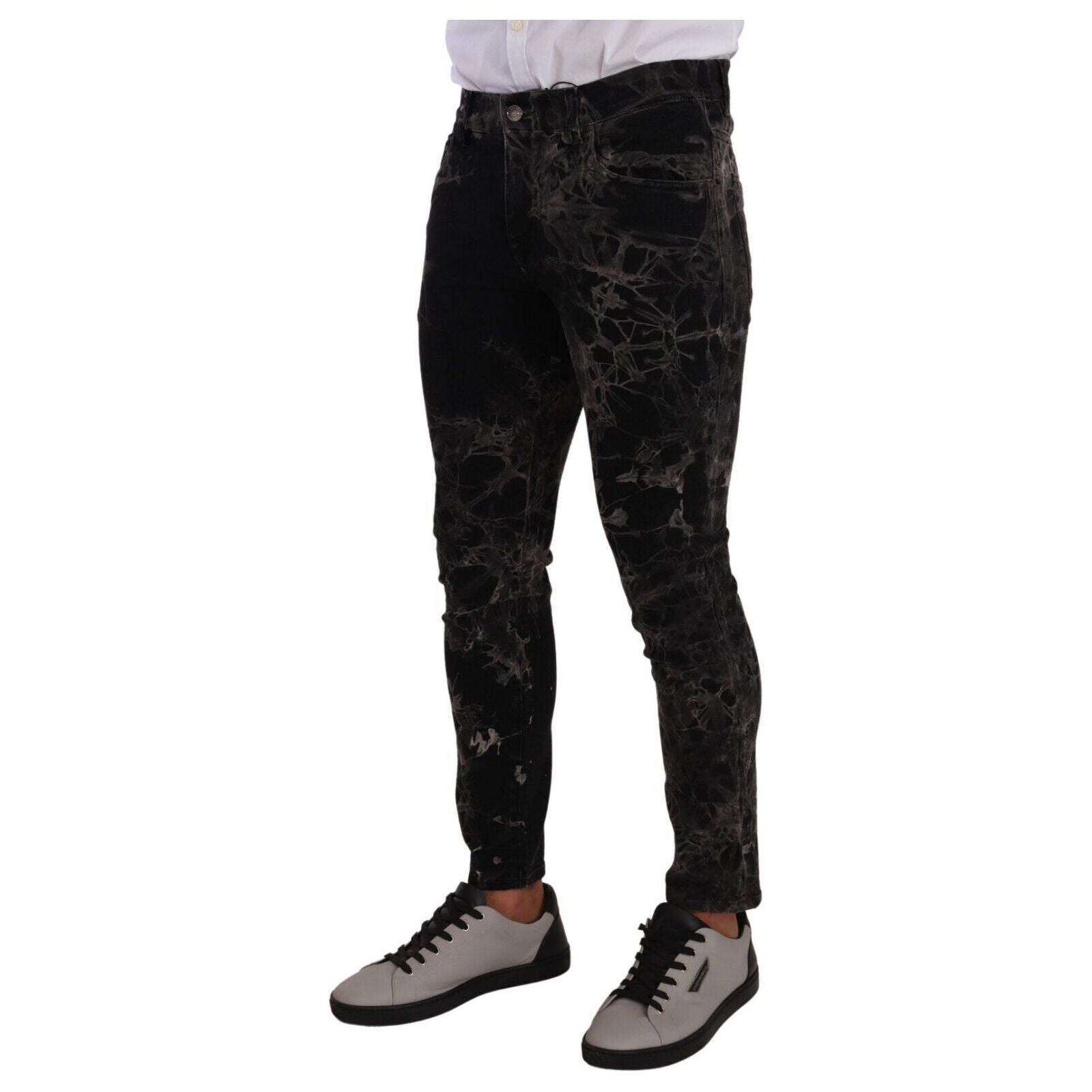 Dolce & Gabbana Black Denim Slim Fit Patterned Jeans