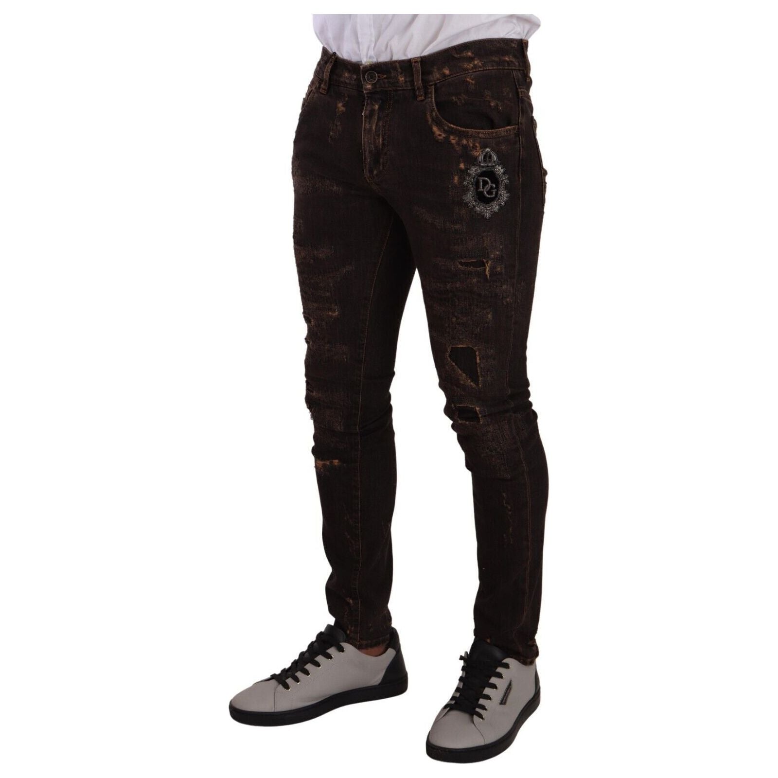 Dolce & Gabbana Blue Cotton Blend Distressed Denim Jeans