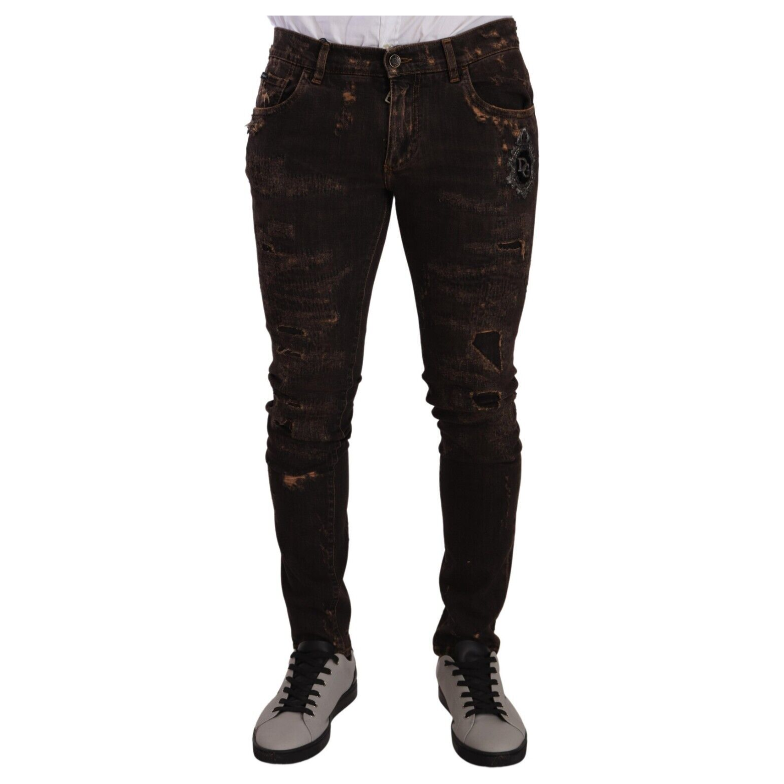 Dolce & Gabbana Blue Cotton Blend Distressed Denim Jeans