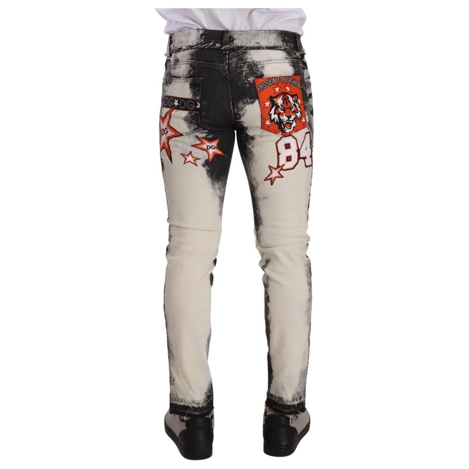 Dolce & Gabbana Blue Cotton Slim Fit Star Motif Jeans