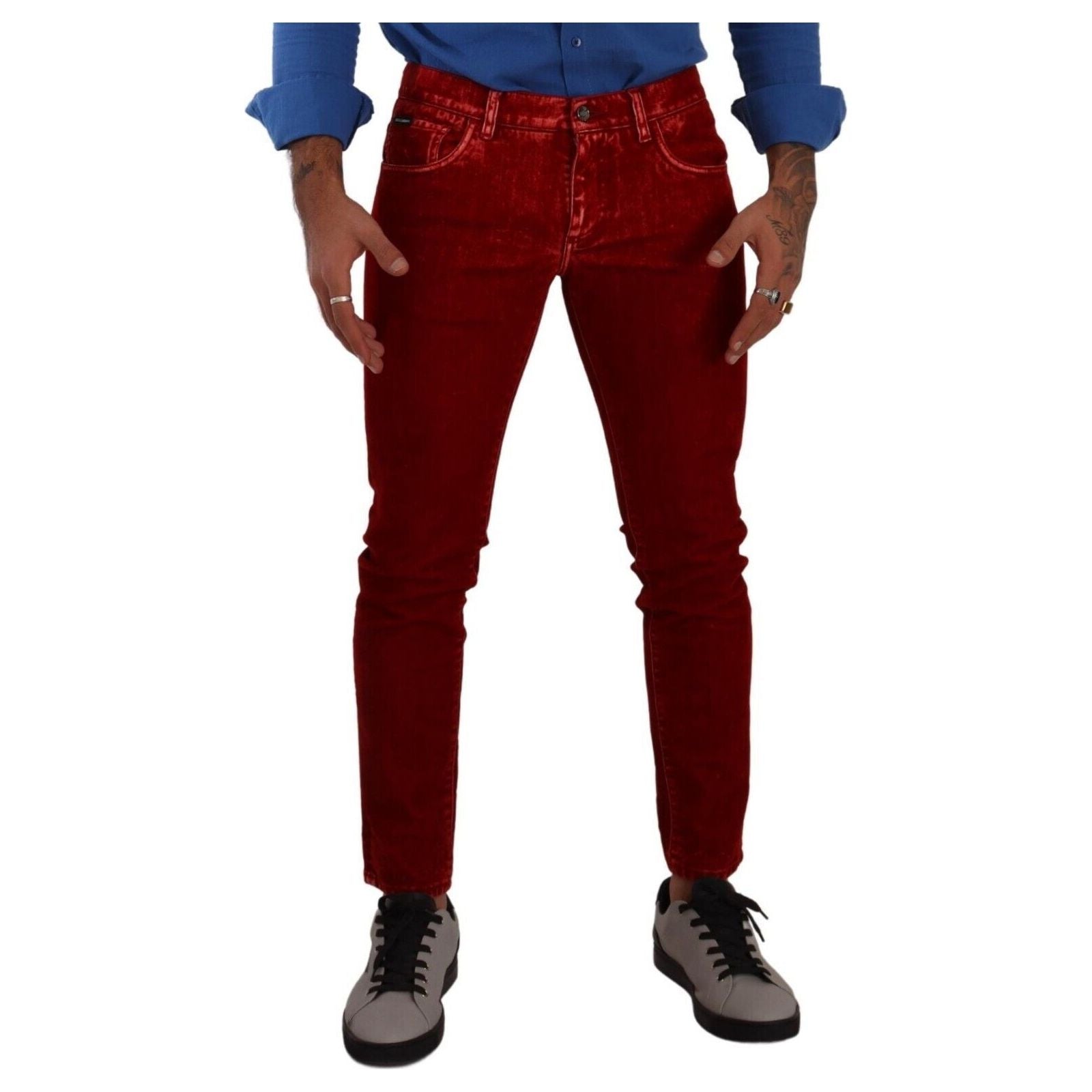 Dolce & Gabbana Ravishing Red Cotton Slim Fit Jeans