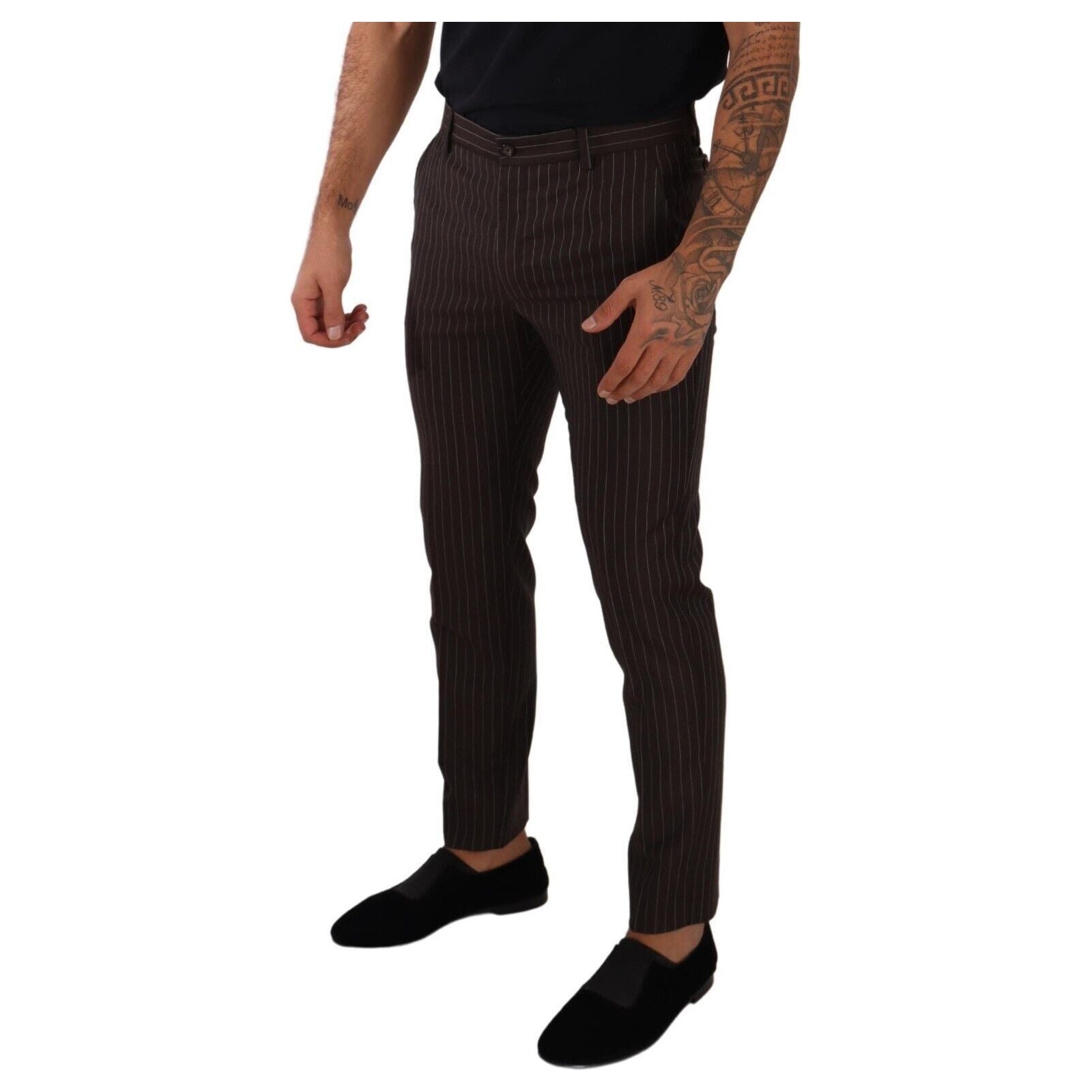 Dolce & Gabbana Brown Woolen Striped Trousers