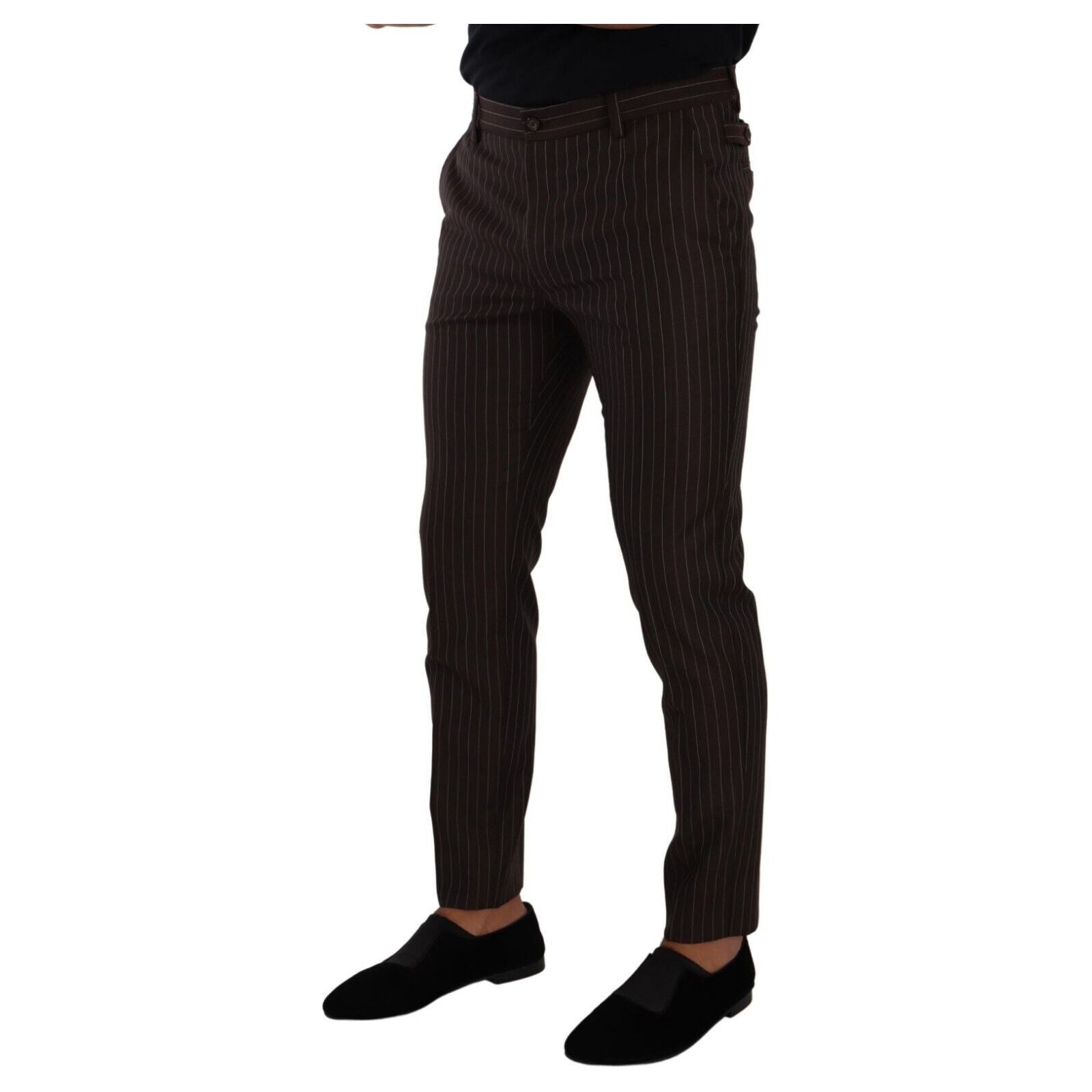 Dolce & Gabbana Brown Woolen Striped Trousers