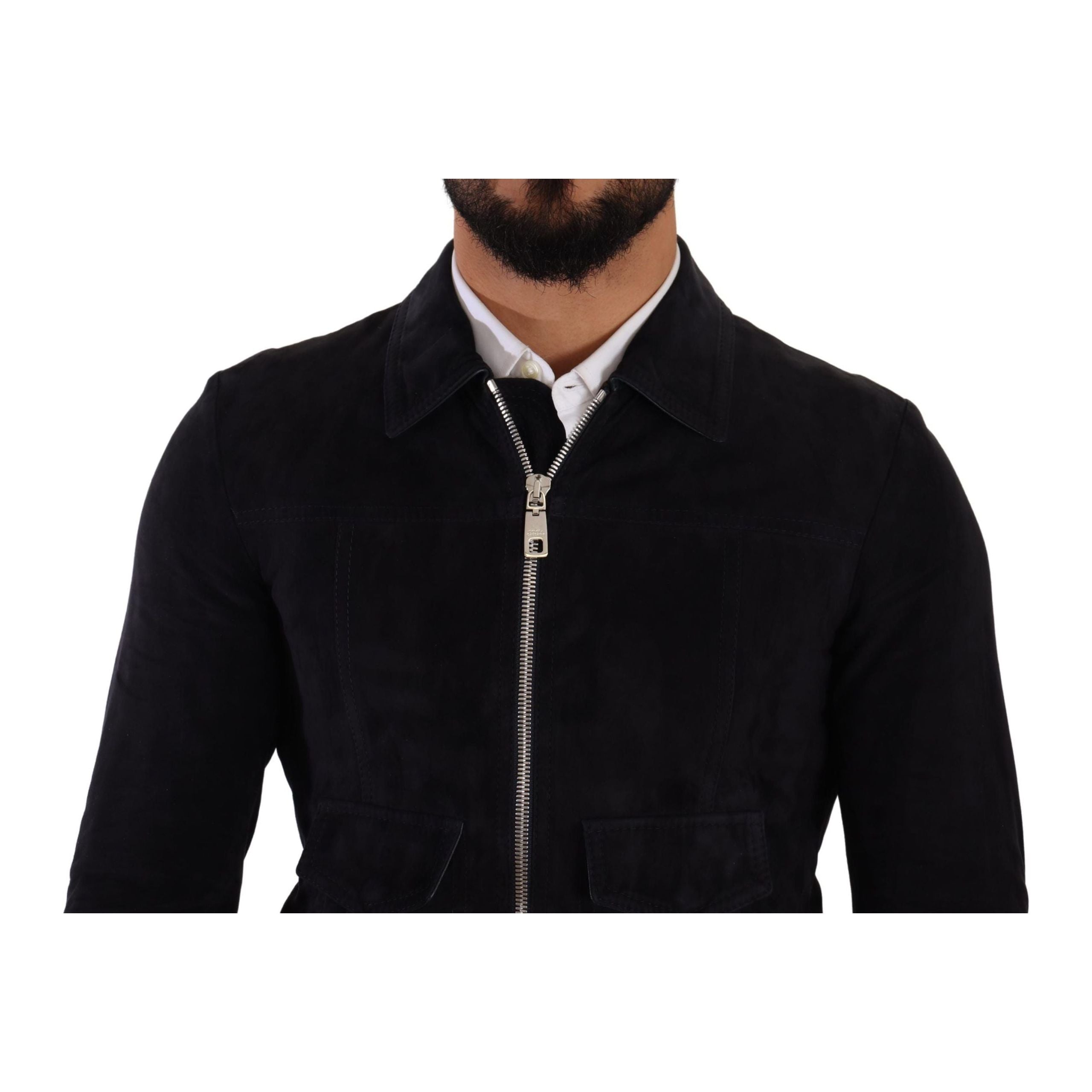 Dolce & Gabbana Blue Suede Short Jacket for Luxe Style