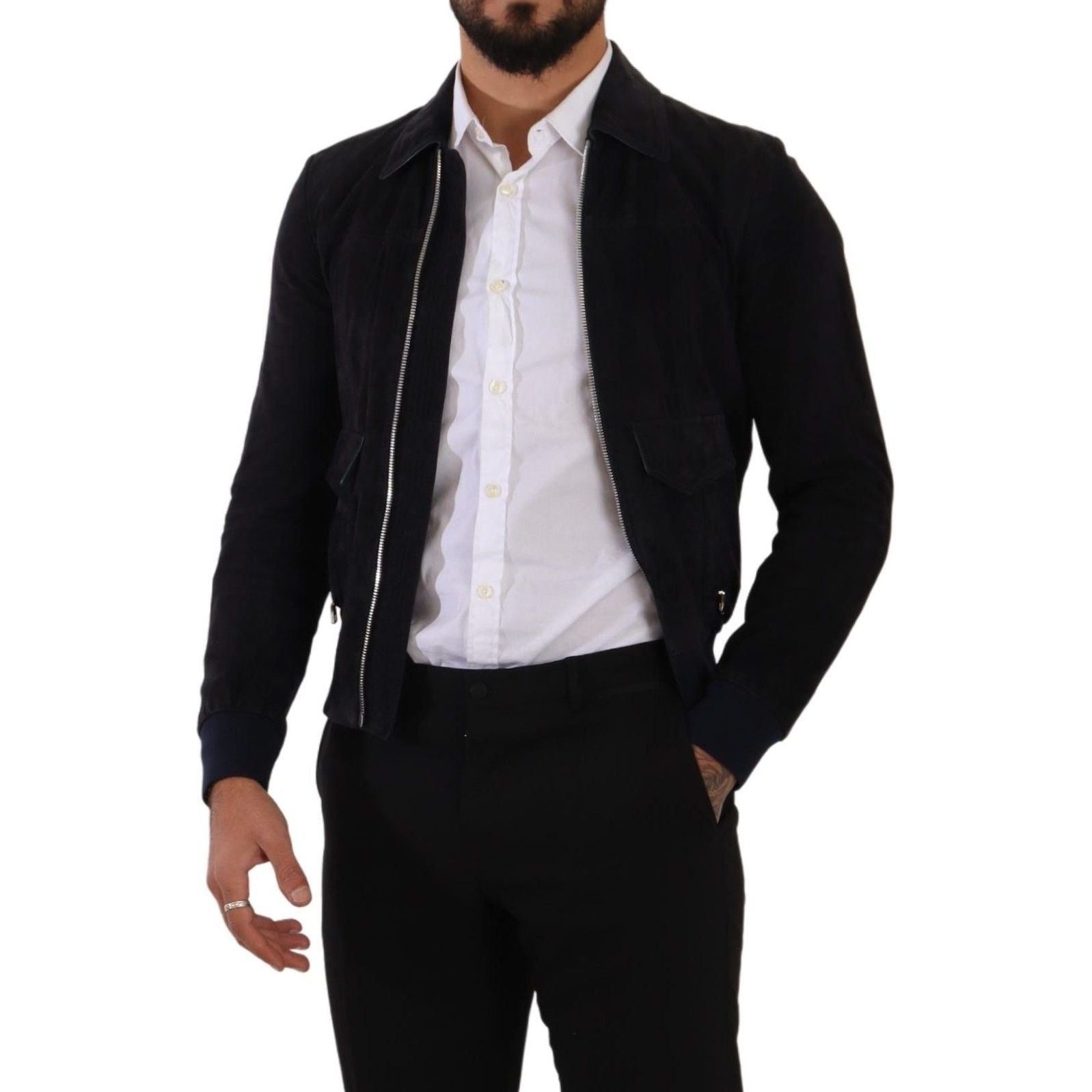 Dolce & Gabbana Blue Suede Short Jacket for Luxe Style