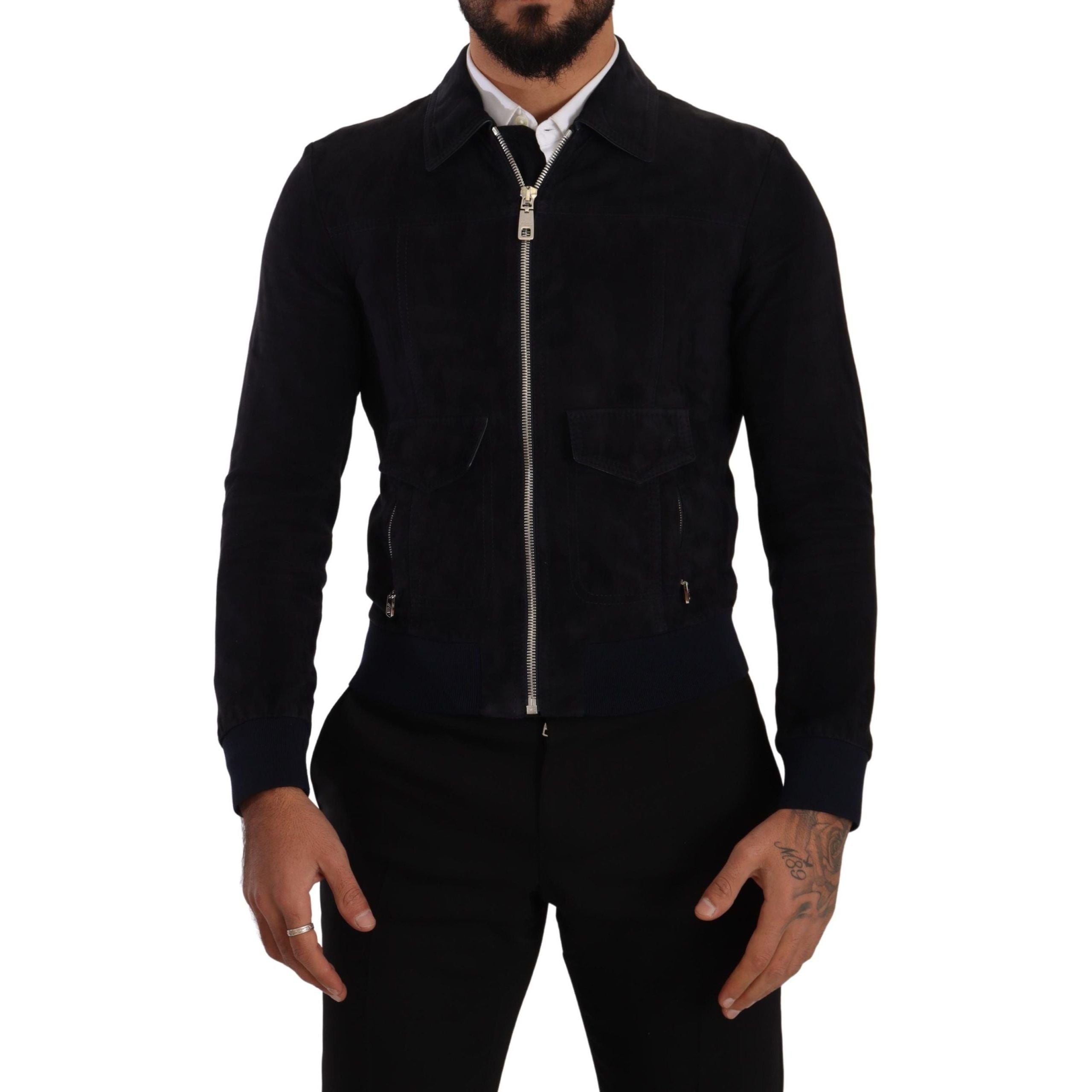 Dolce & Gabbana Blue Suede Short Jacket for Luxe Style