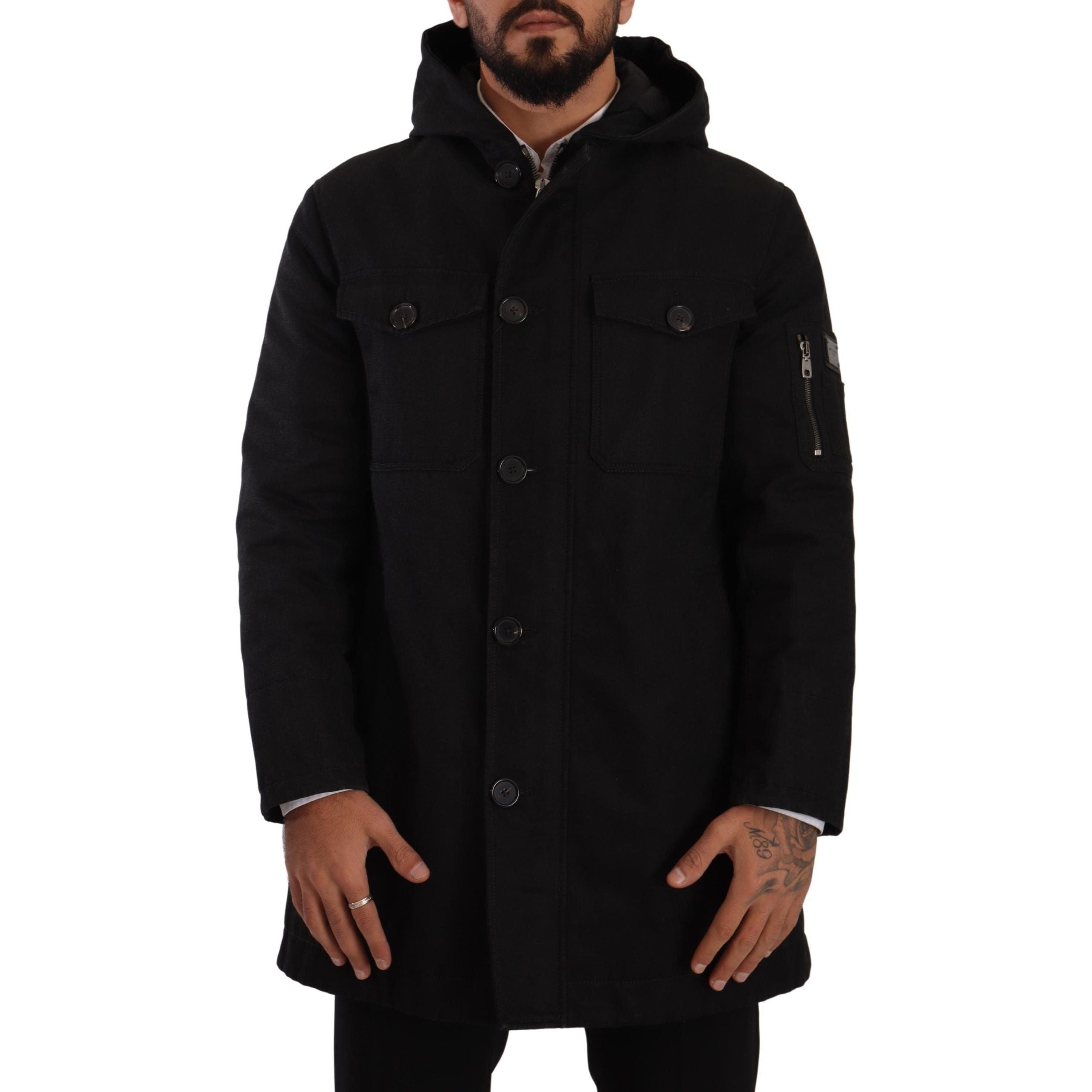 Dolce & Gabbana Black Cotton Parka Hooded Jacket
