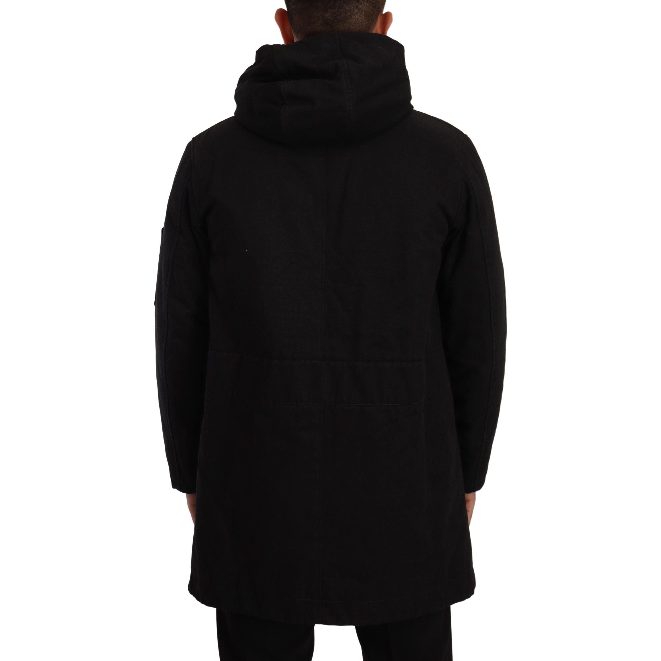 Dolce & Gabbana Black Cotton Parka Hooded Jacket