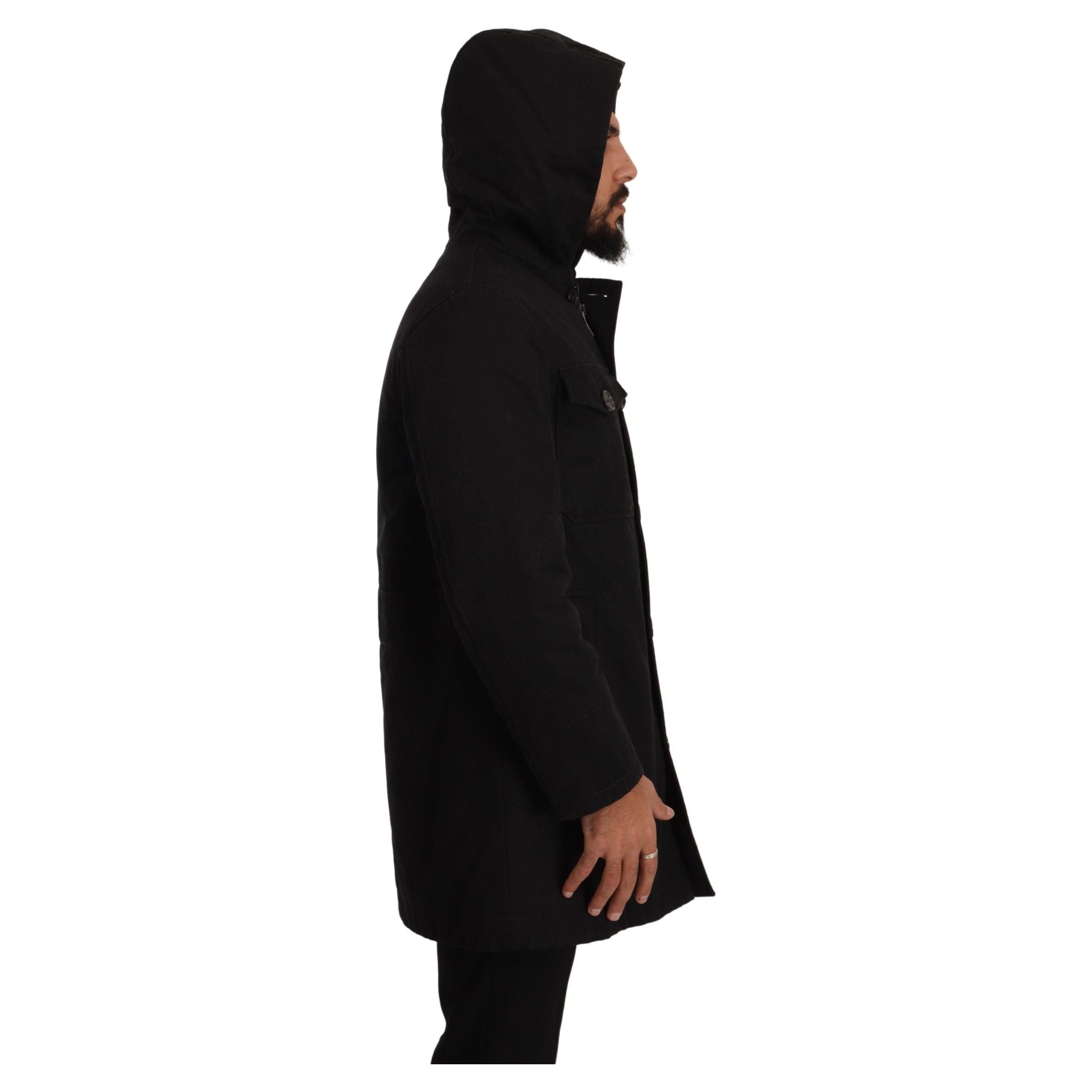 Dolce & Gabbana Black Cotton Parka Hooded Jacket
