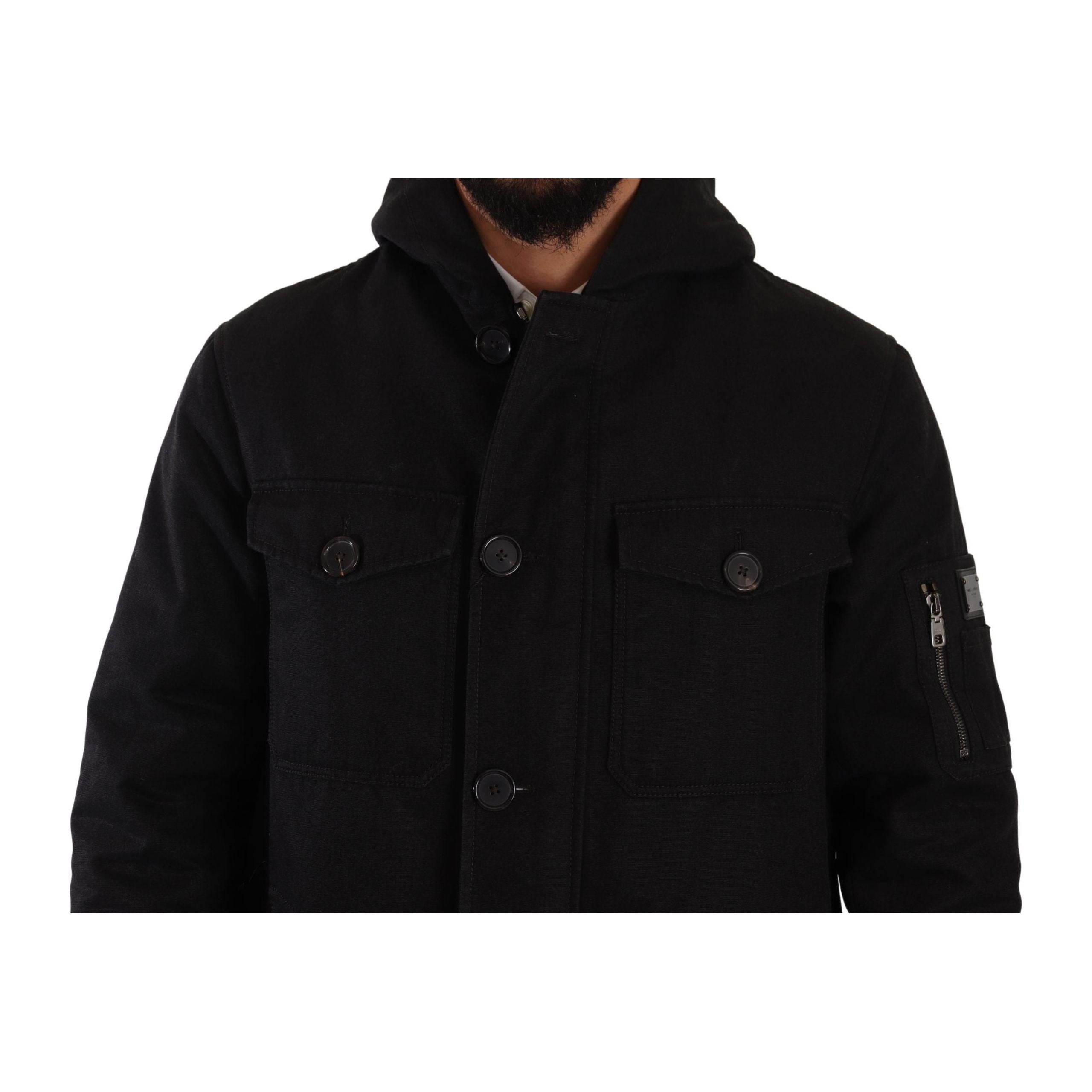 Dolce & Gabbana Black Cotton Parka Hooded Jacket