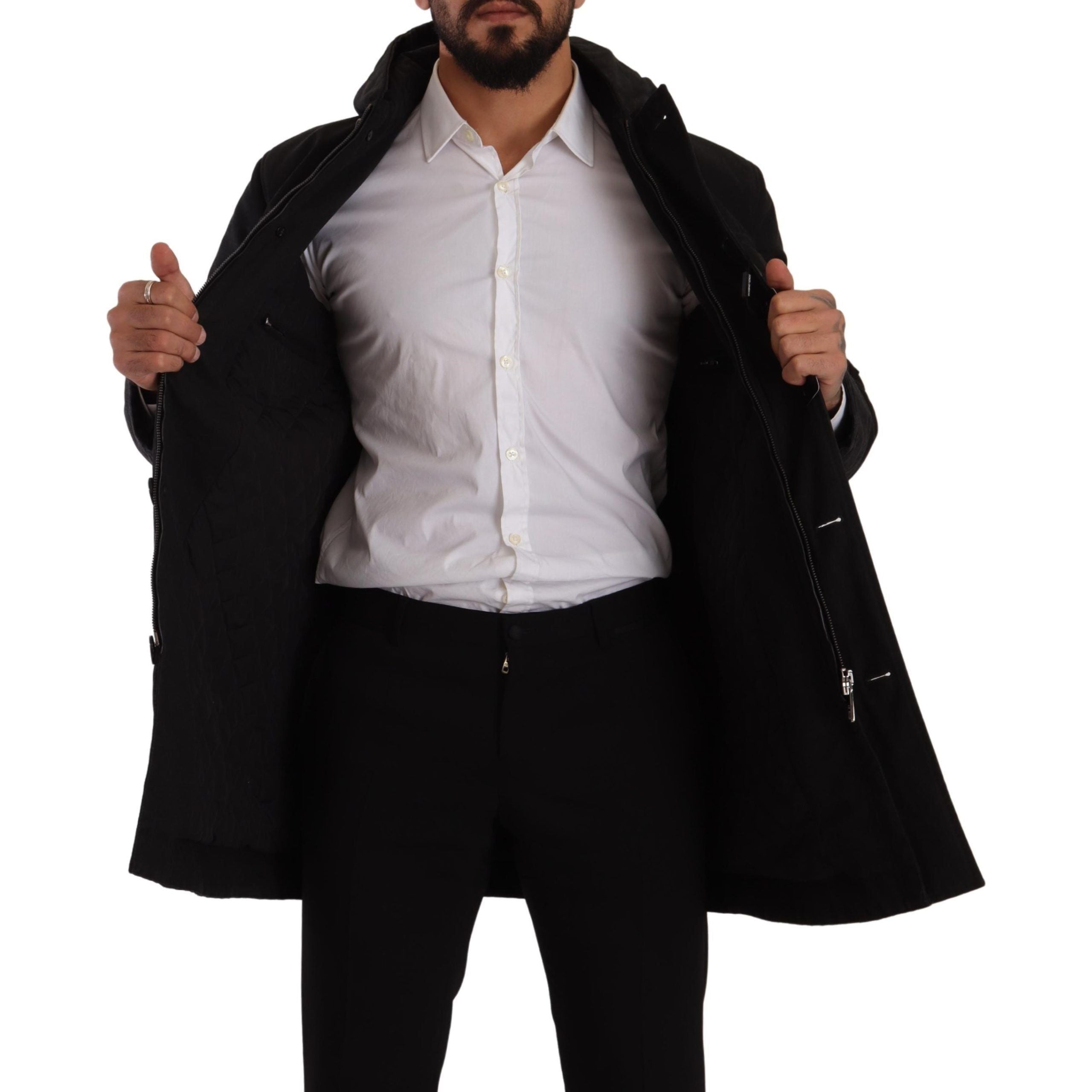 Dolce & Gabbana Black Cotton Parka Hooded Jacket