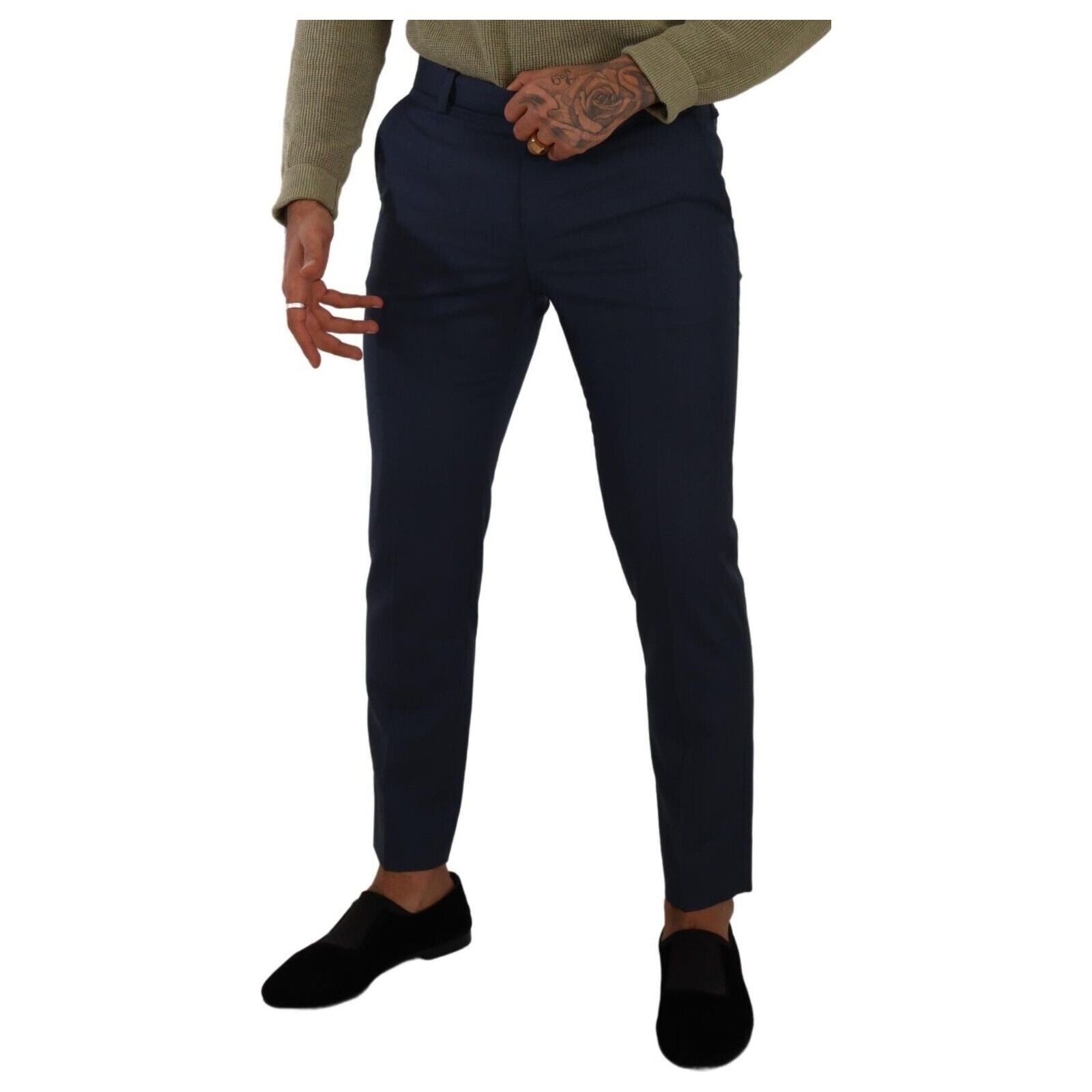 Dolce & Gabbana Dark Blue Wool Slim-Fit Dress Pants