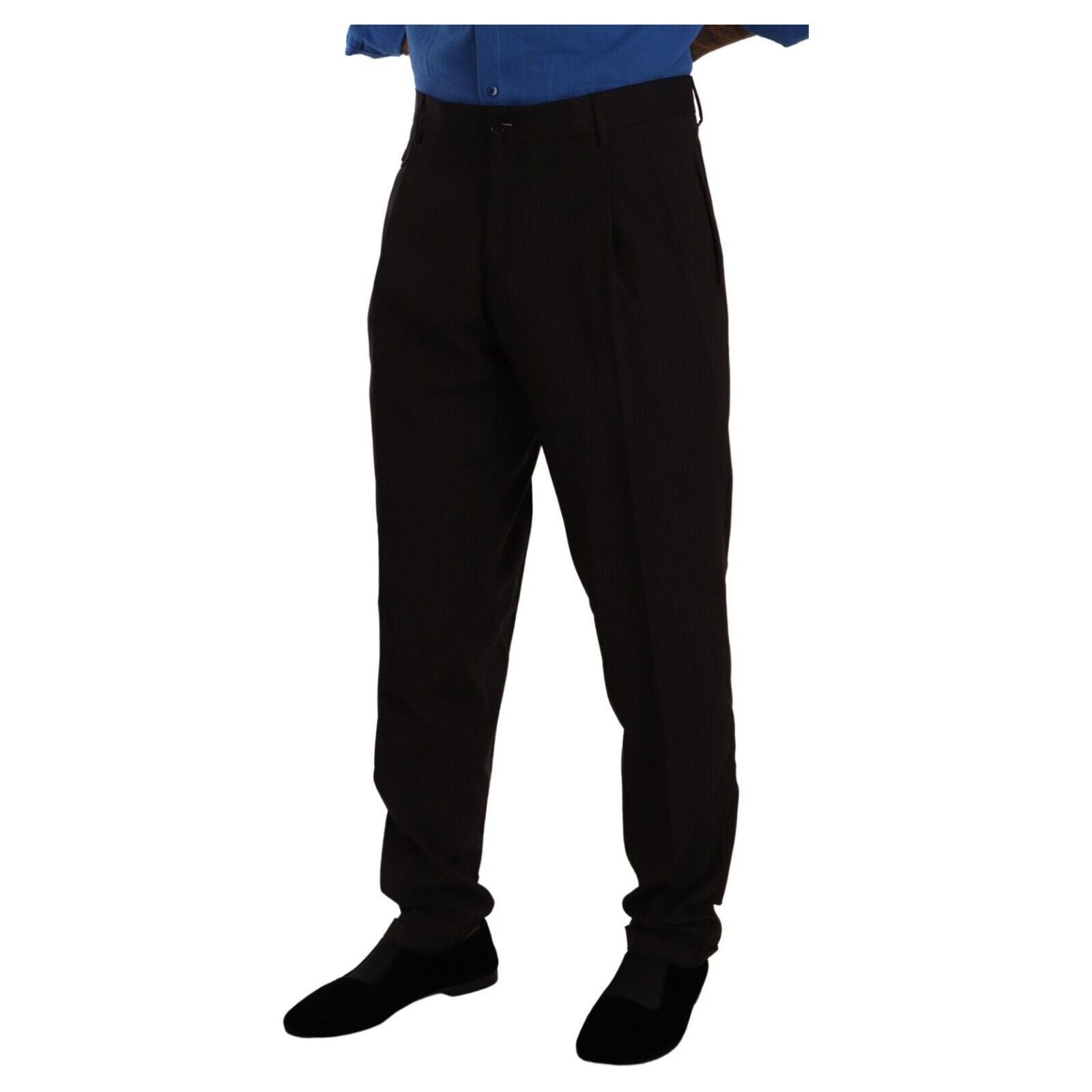 Dolce & Gabbana Brown Striped Wool Dress Pants