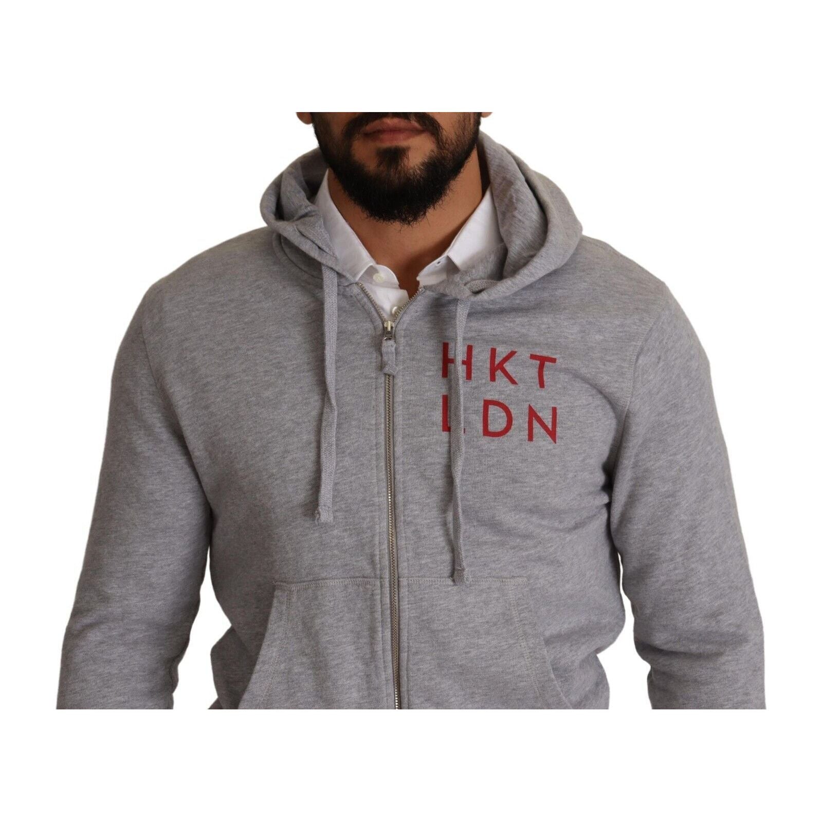 Hackett Light Gray Cotton Full Zip Hooded Sweater