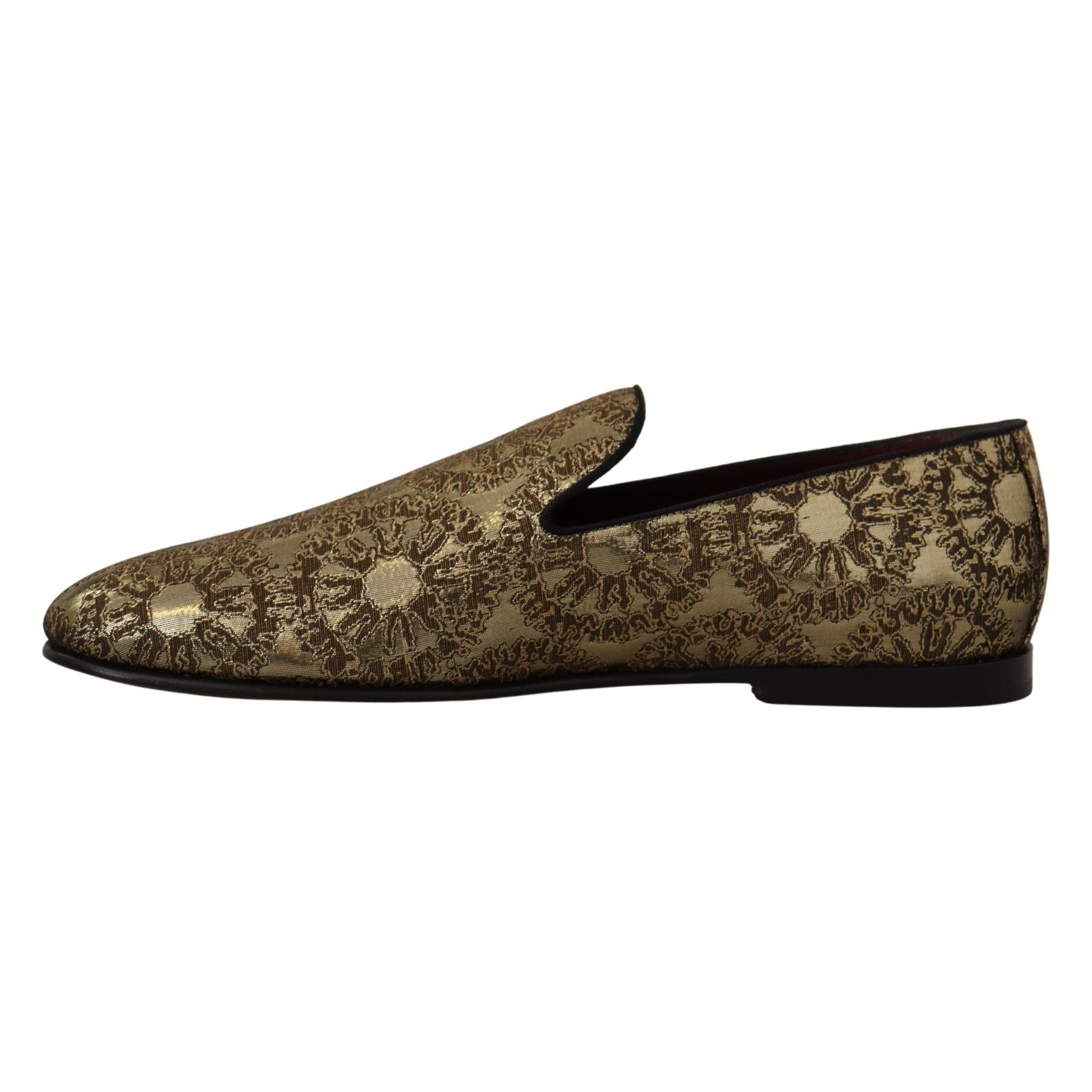Dolce & Gabbana Gold Tone Leather Loafers Slides Shoes