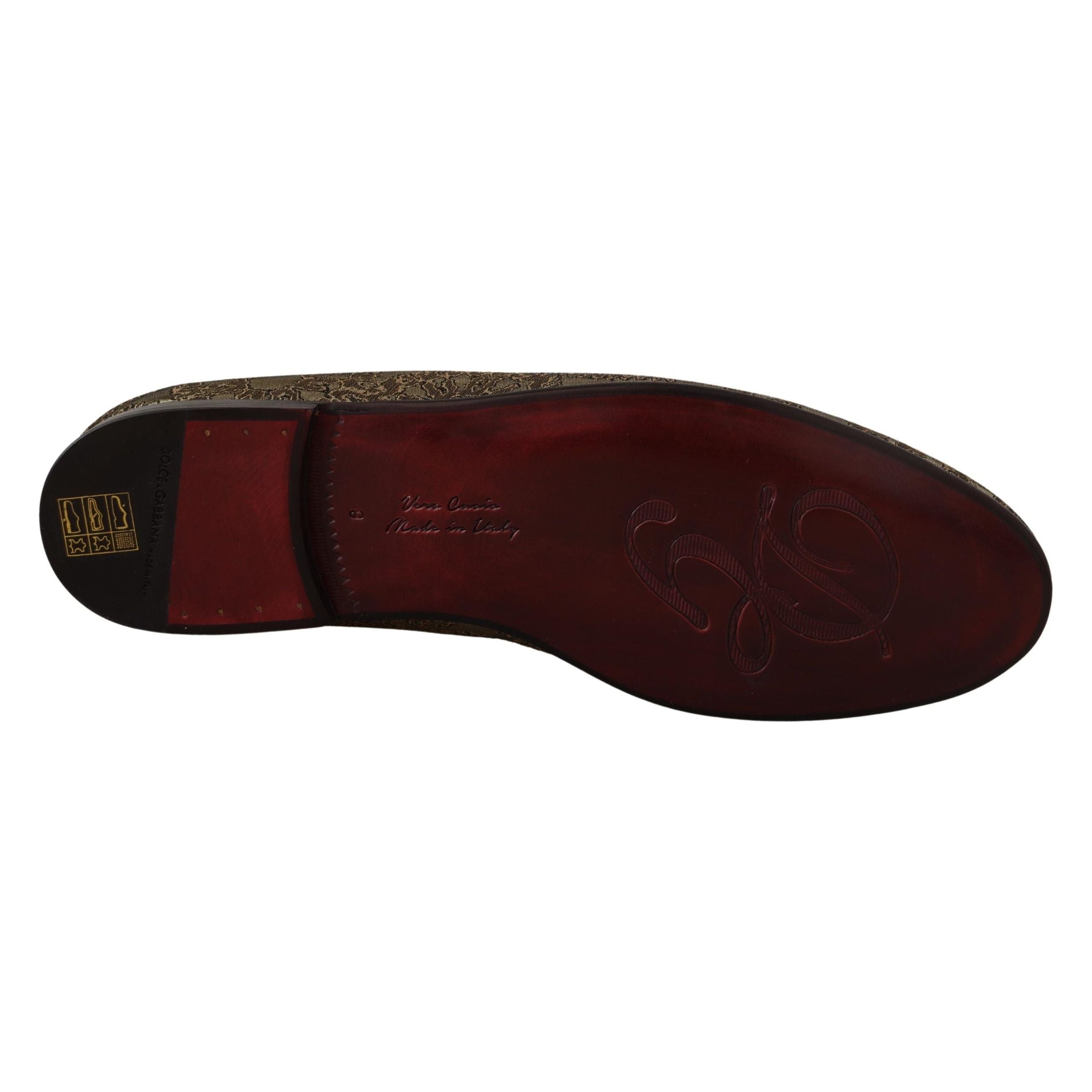 Dolce & Gabbana Gold Tone Leather Loafers Slides Shoes