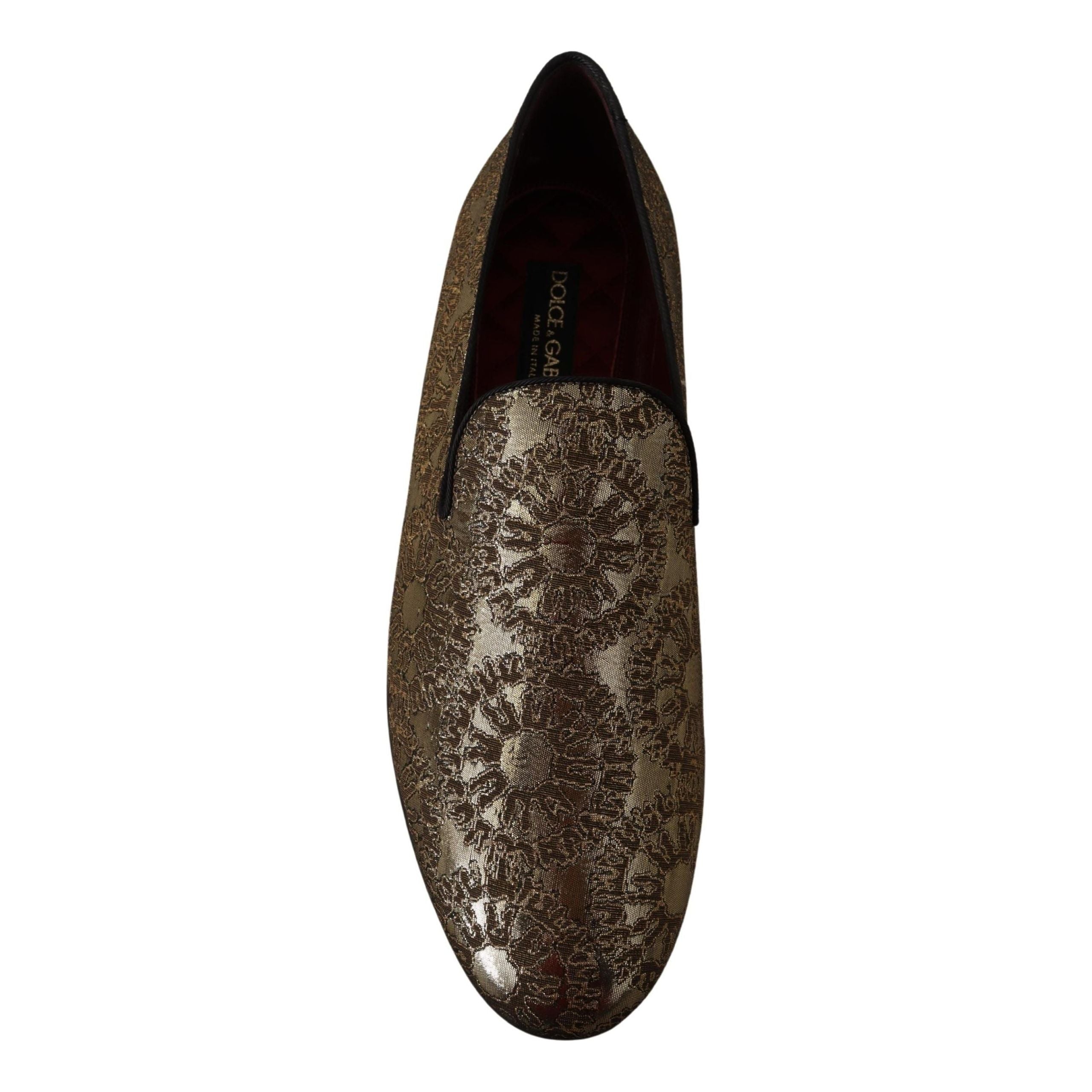Dolce & Gabbana Gold Tone Leather Loafers Slides Shoes