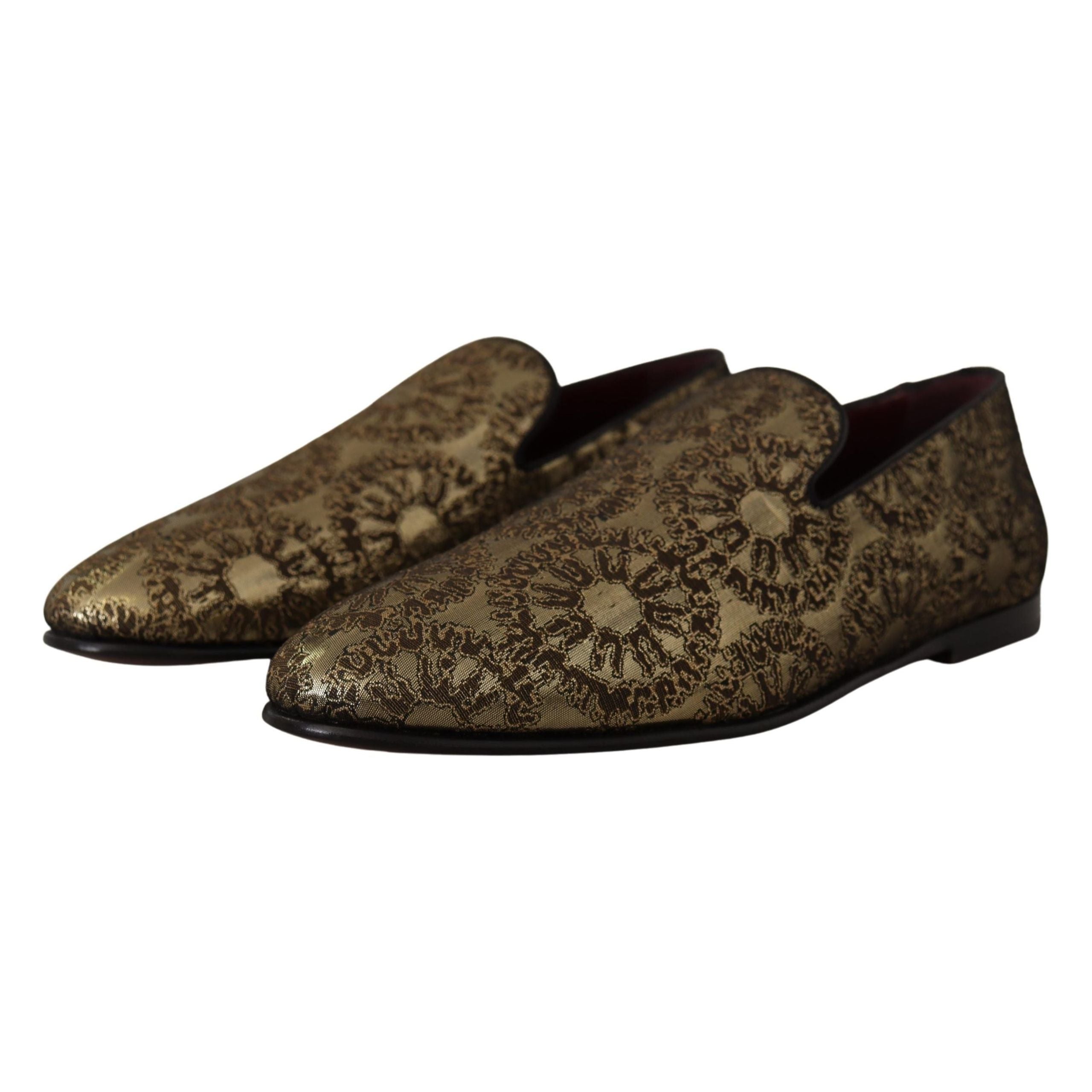 Dolce & Gabbana Gold Tone Leather Loafers Slides Shoes