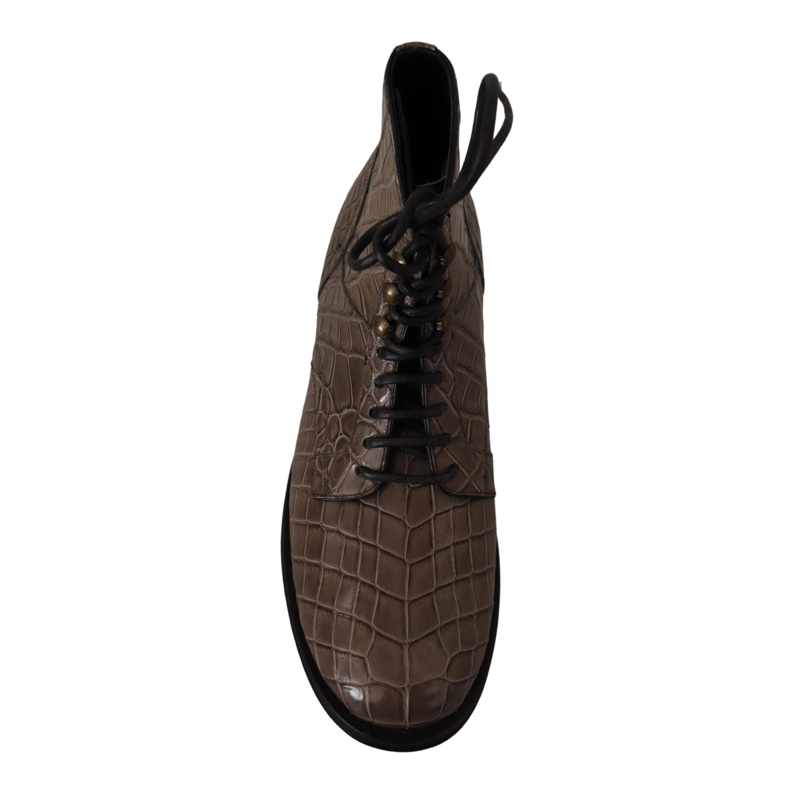 Dolce & Gabbana Black Crocodile Derby Brogue Boots