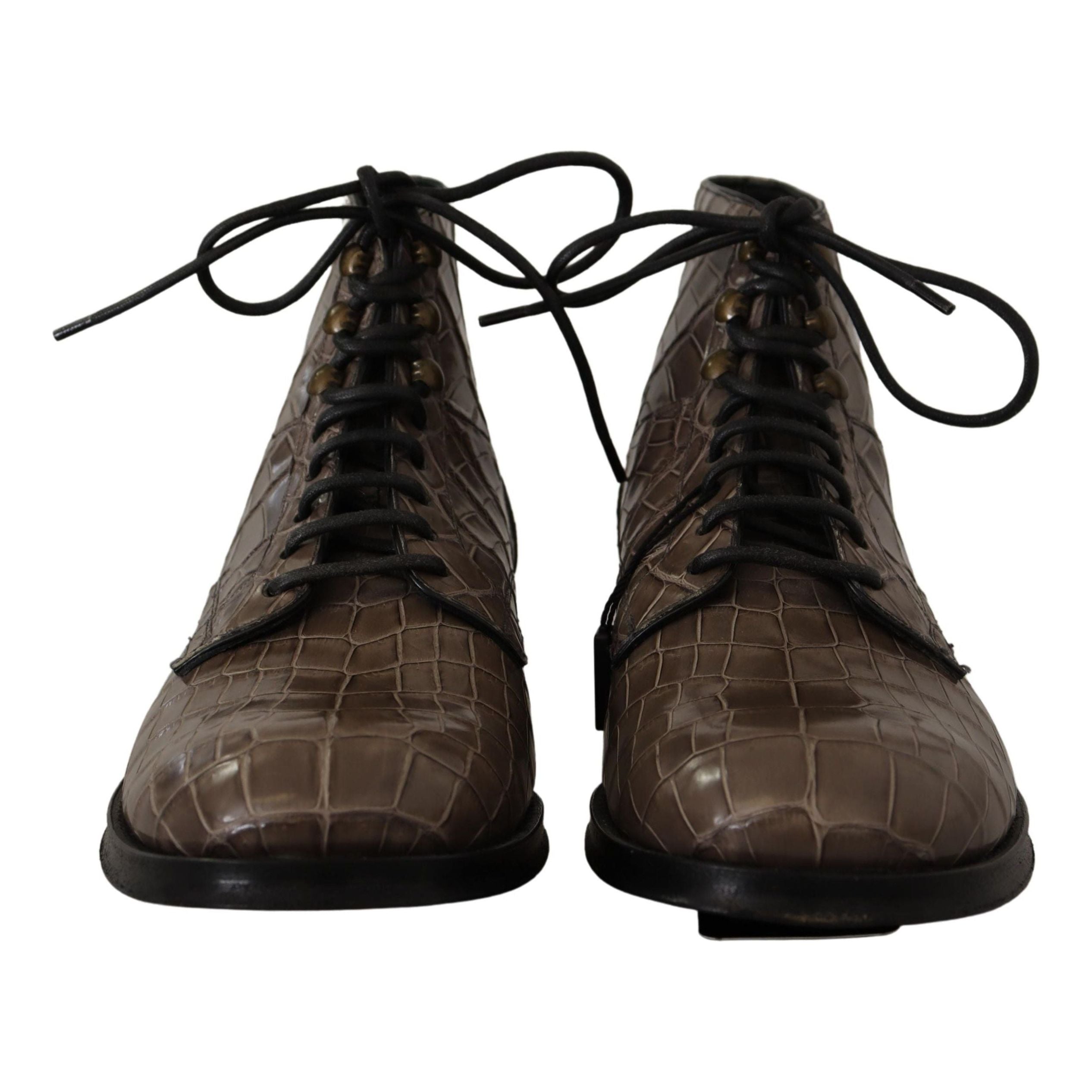 Dolce & Gabbana Black Crocodile Derby Brogue Boots