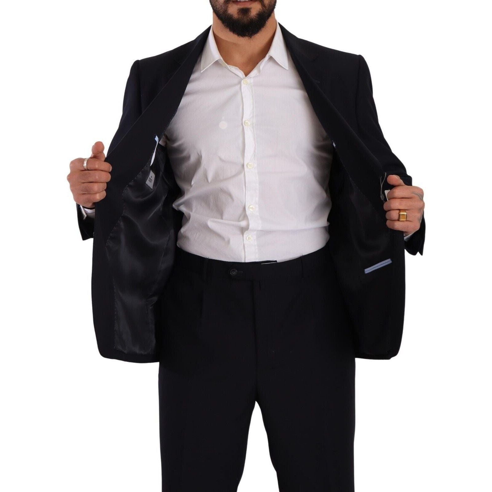Domenico Tagliente Black Wool Two-Piece Suit Ensemble