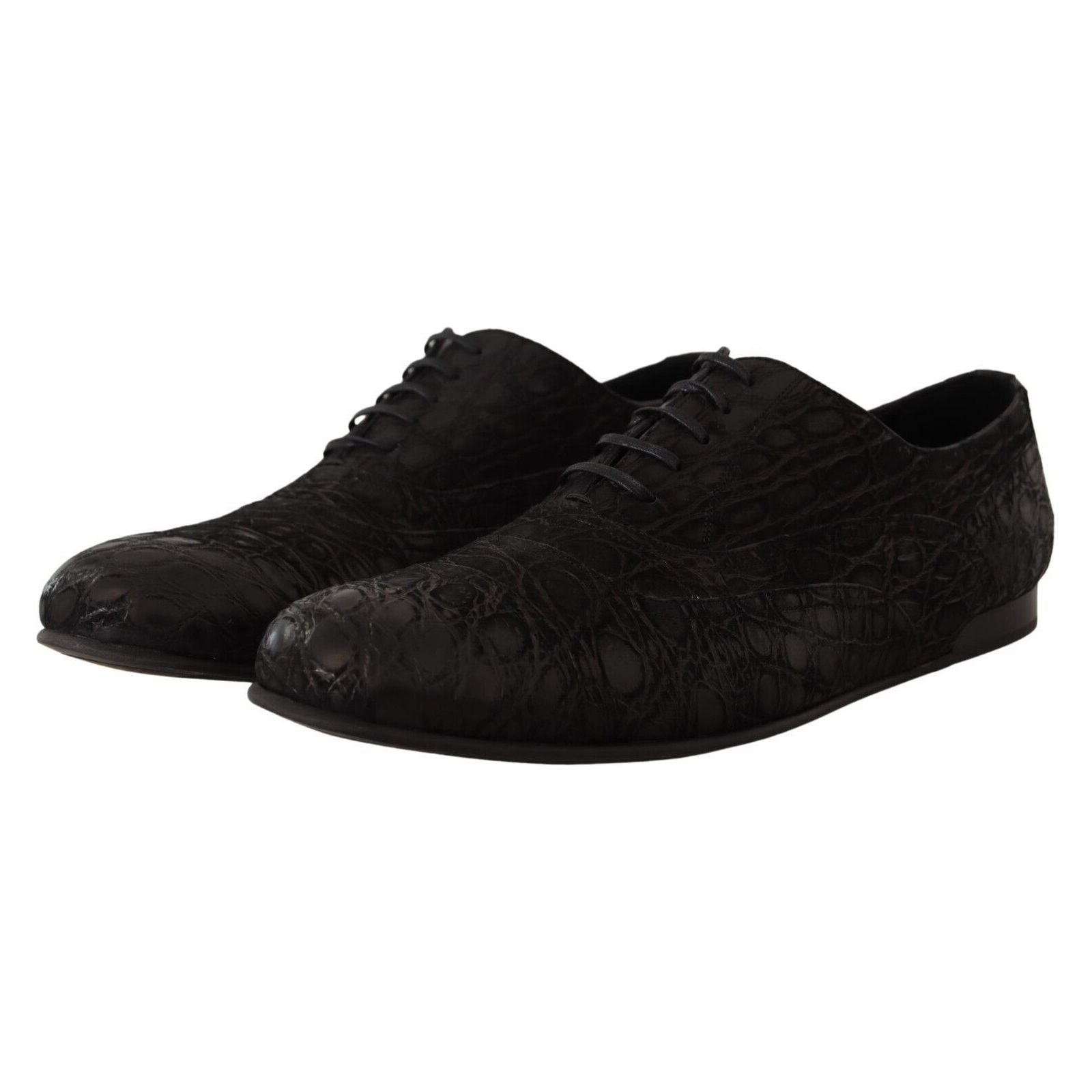 Dolce & Gabbana Black Caiman Leather Oxford Shoes