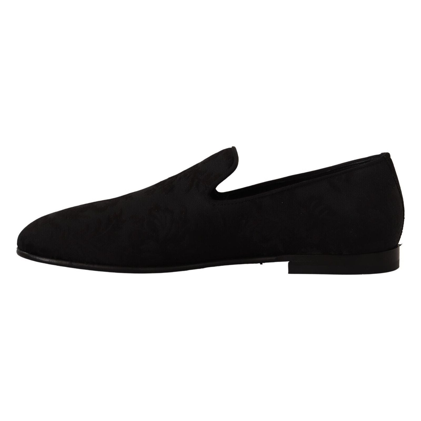Dolce & Gabbana Black Jacquard Slide On Loafers Flats