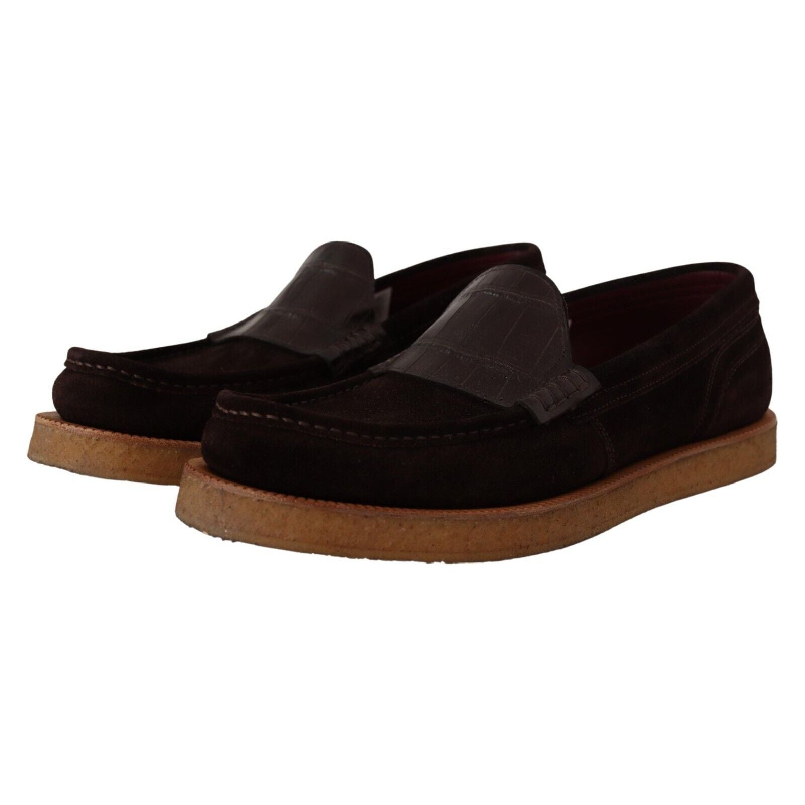 Dolce & Gabbana Brown Suede Crocodile Loafers