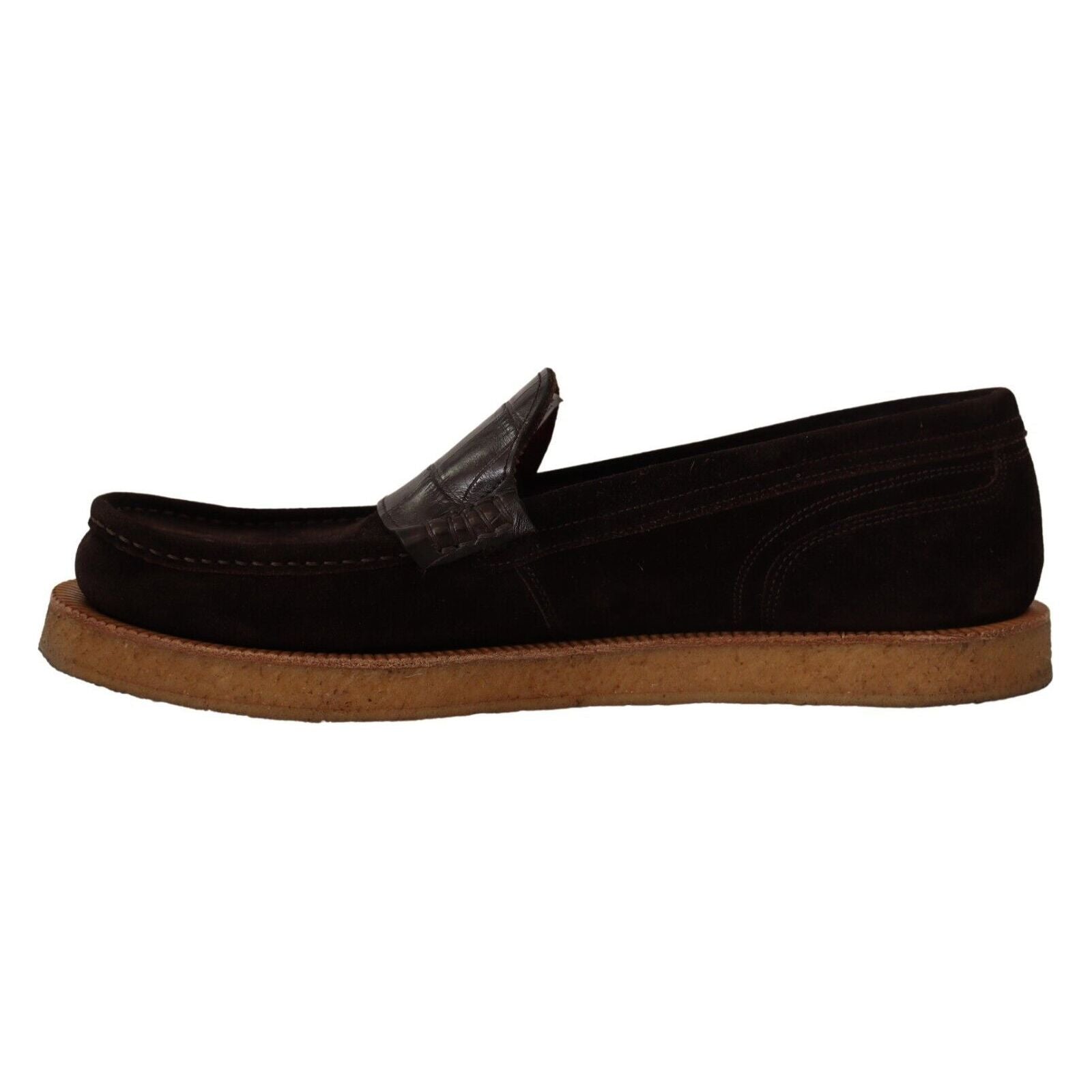 Dolce & Gabbana Brown Suede Crocodile Loafers